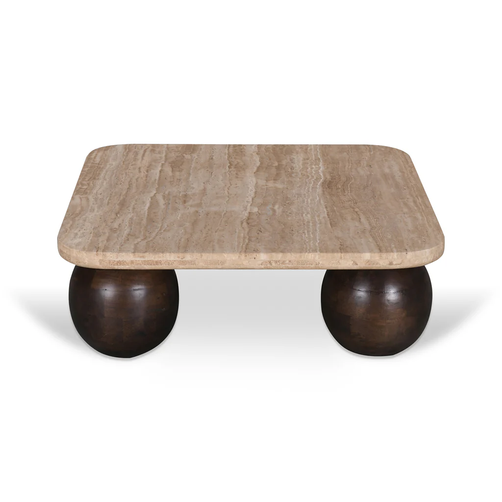 Ex Display - Omran 90cm Travertine Top Coffee Table - Walnut - Image 6