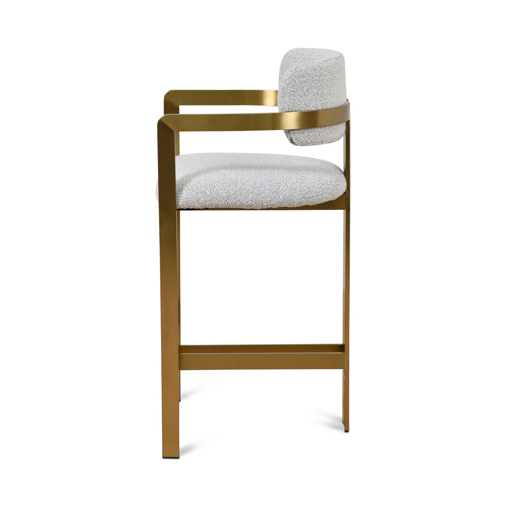 Ex Display - Tonu 65cm Brushed Gold Bar Stool - Light Grey Boucle - Image 4