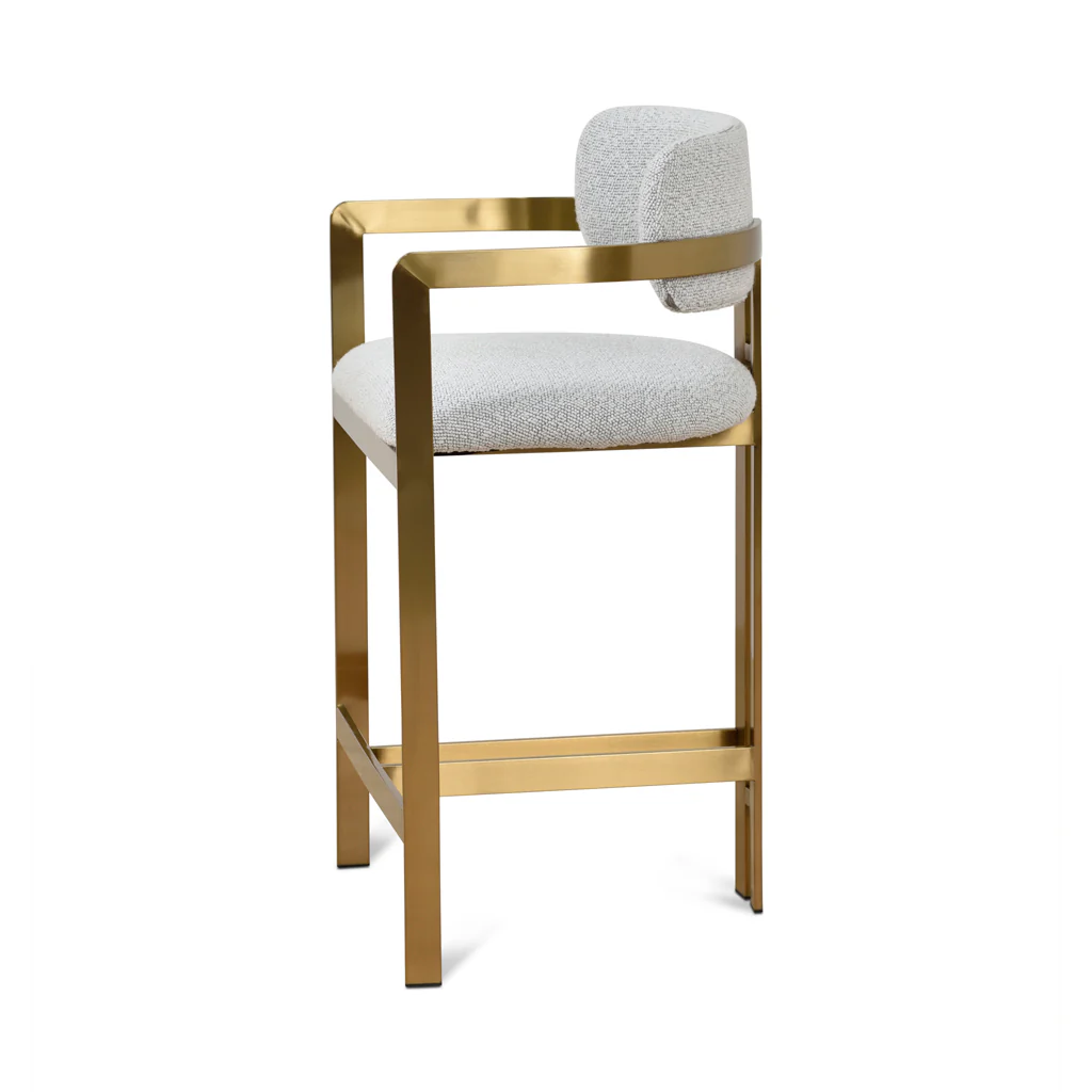 Ex Display - Tonu 65cm Brushed Gold Bar Stool - Light Grey Boucle - Image 7