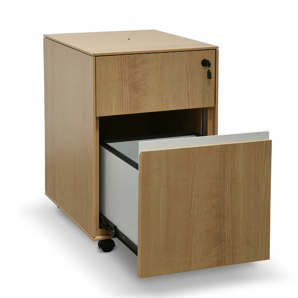 Excel 2 Drawer Wooden Mobile Pedestal - Natural - Image 5