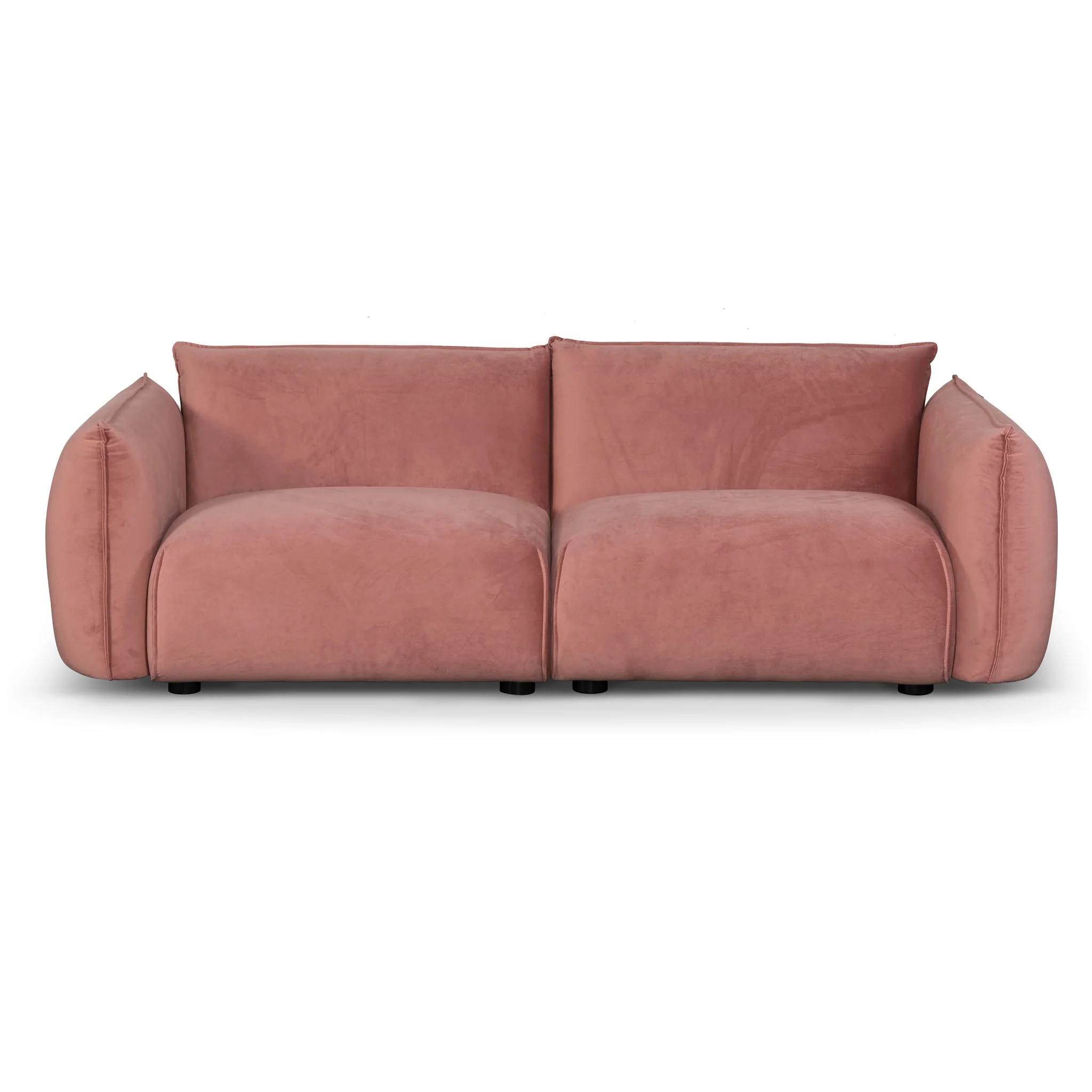 Ferrell 3 Seater Sofa - Blush Pink Velvet With Brass Frame - Image 3