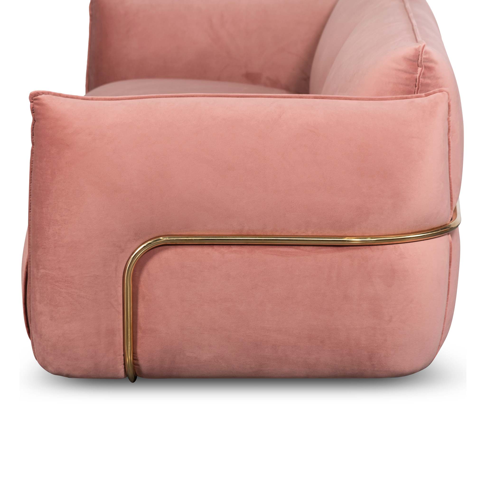Ferrell 3 Seater Sofa - Blush Pink Velvet With Brass Frame - Image 8