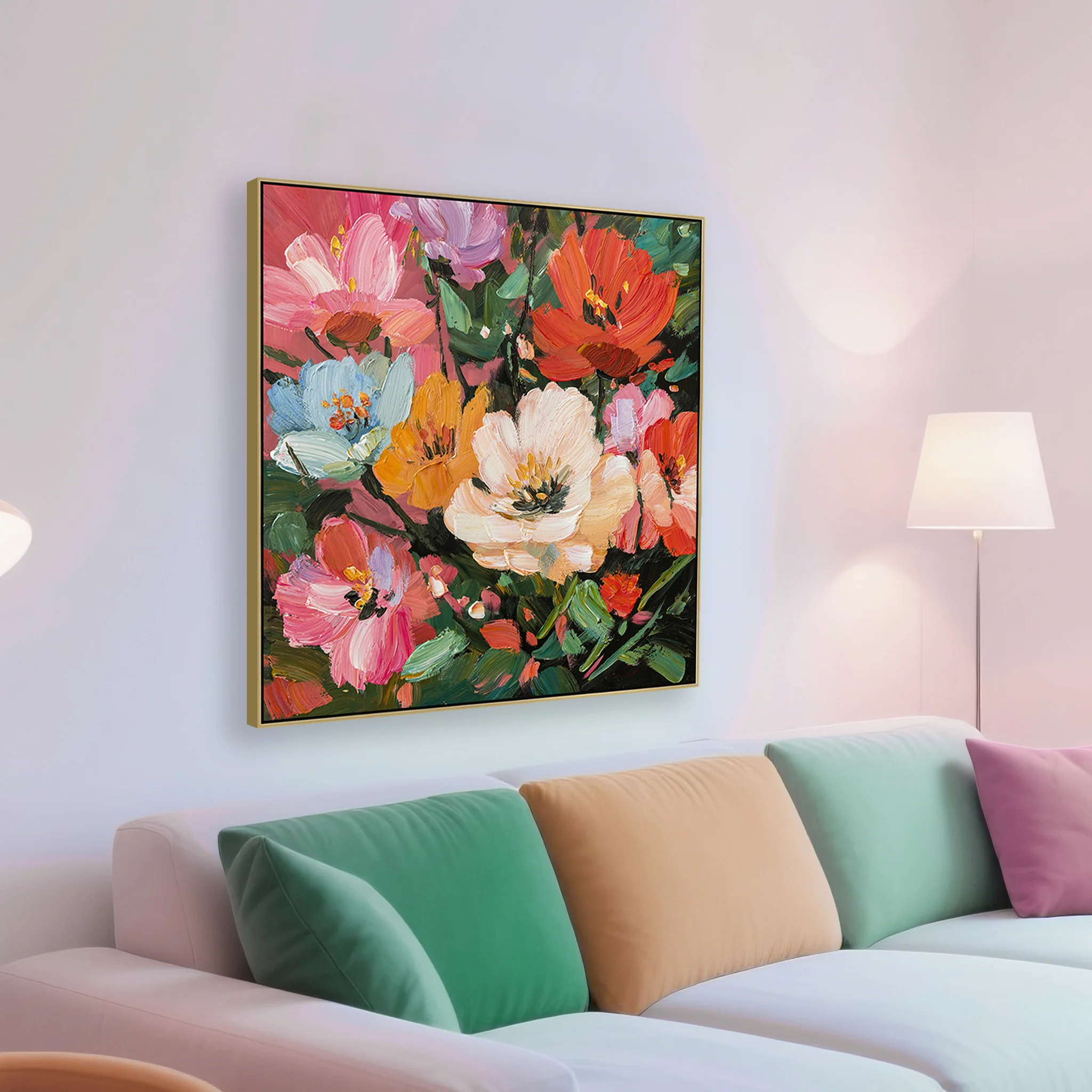 Fiorelle 80 x 80cm Framed Canvas - Light Natural - Image 3
