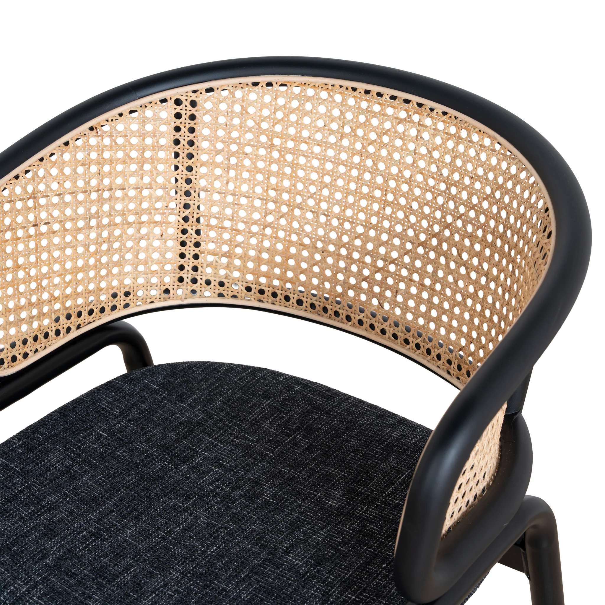 Set of 2 - Florine Fabric Dining Chair - Dark Grey with Rattan Back - Image 14