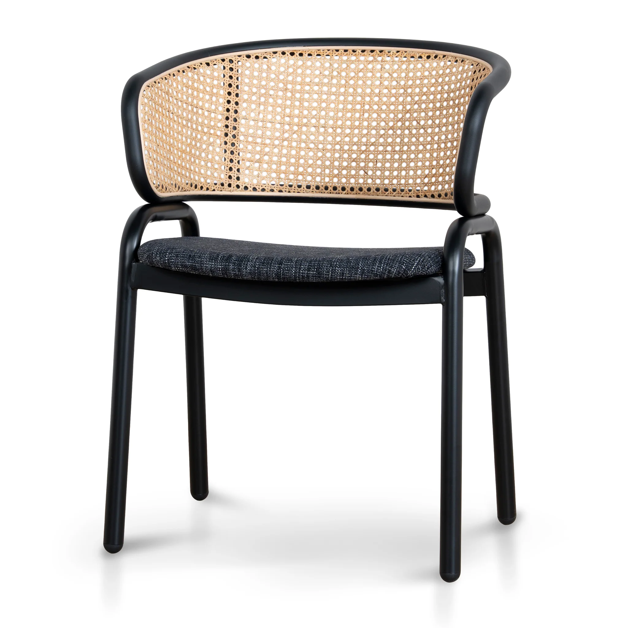 Set of 2 - Florine Fabric Dining Chair - Dark Grey with Rattan Back - Image 3