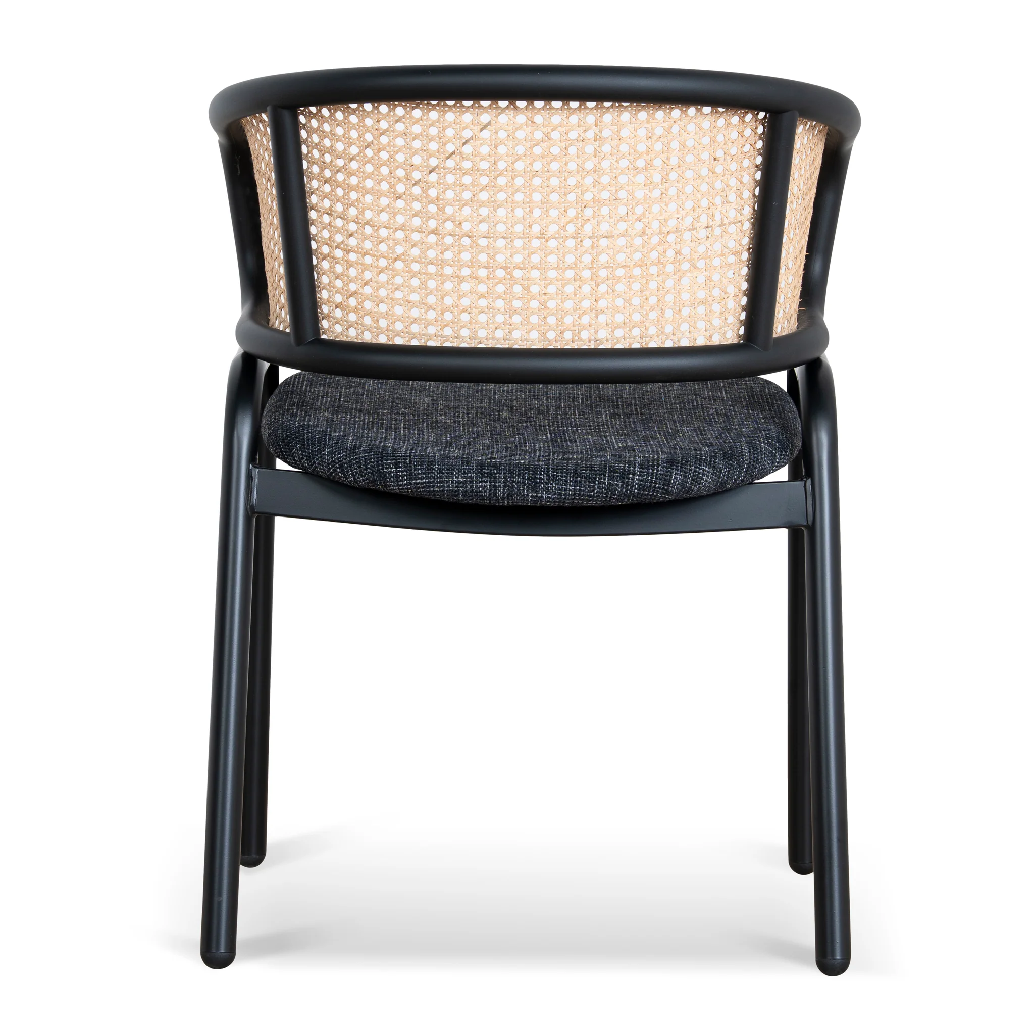 Set of 2 - Florine Fabric Dining Chair - Dark Grey with Rattan Back - Image 6