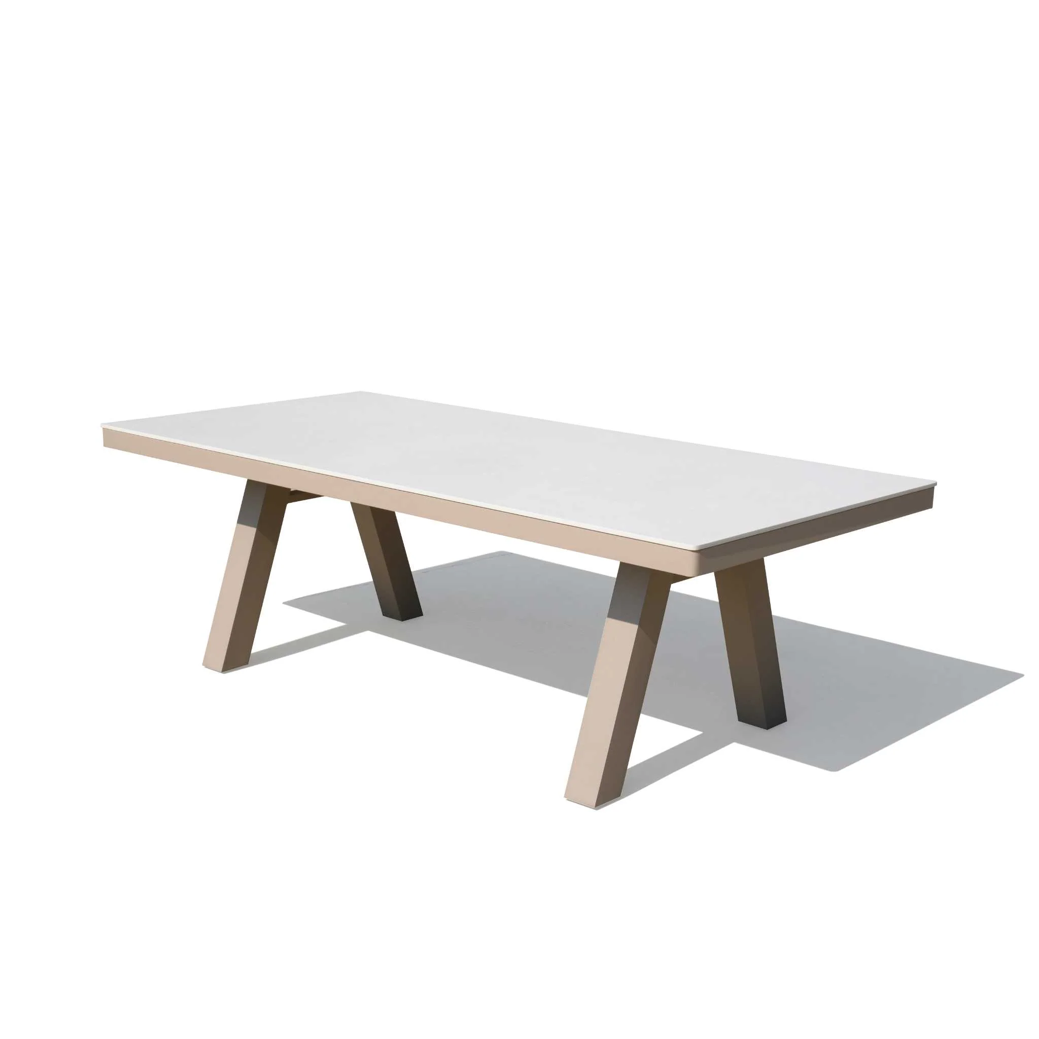 Gemini 2.3m White Sintered Stone Outdoor Dining Table - Beige Legs