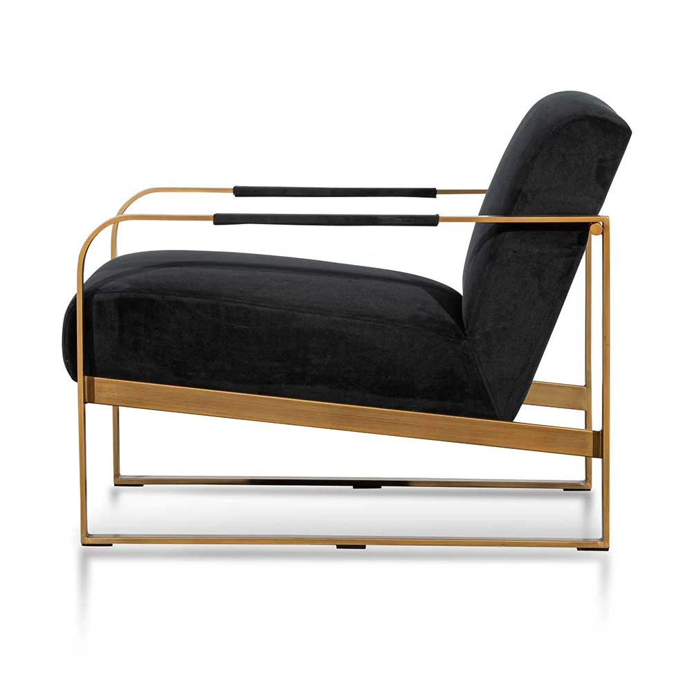 Hadiya Black Velvet Armchair - Antique Golden Frame - Image 5
