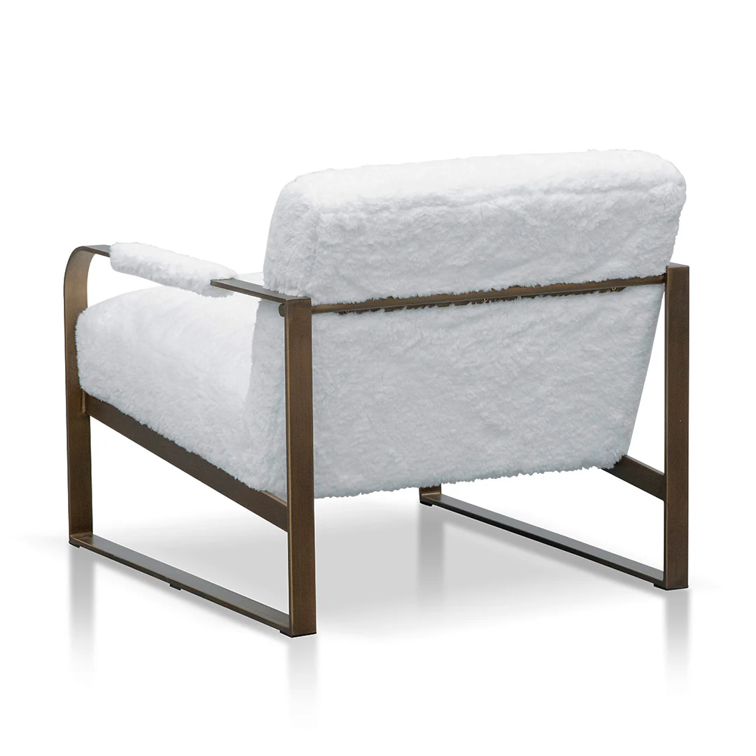 Hadiya White Fur Armchair - Antique Golden Frame - Image 4