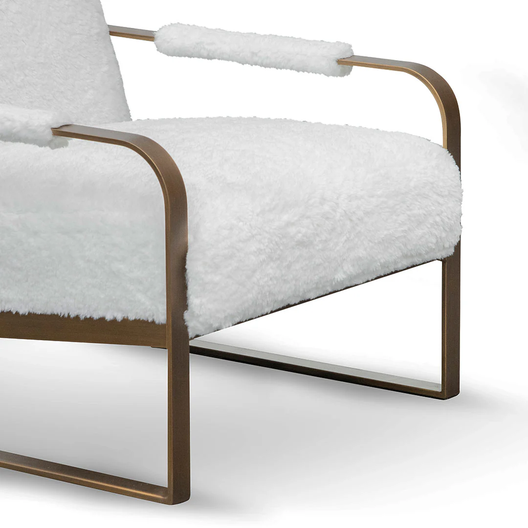 Hadiya White Fur Armchair - Antique Golden Frame - Image 6