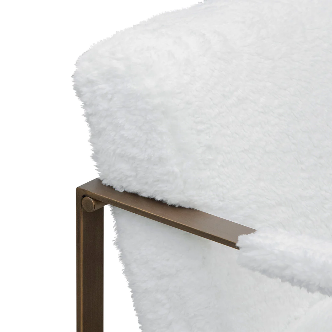 Hadiya White Fur Armchair - Antique Golden Frame - Image 8