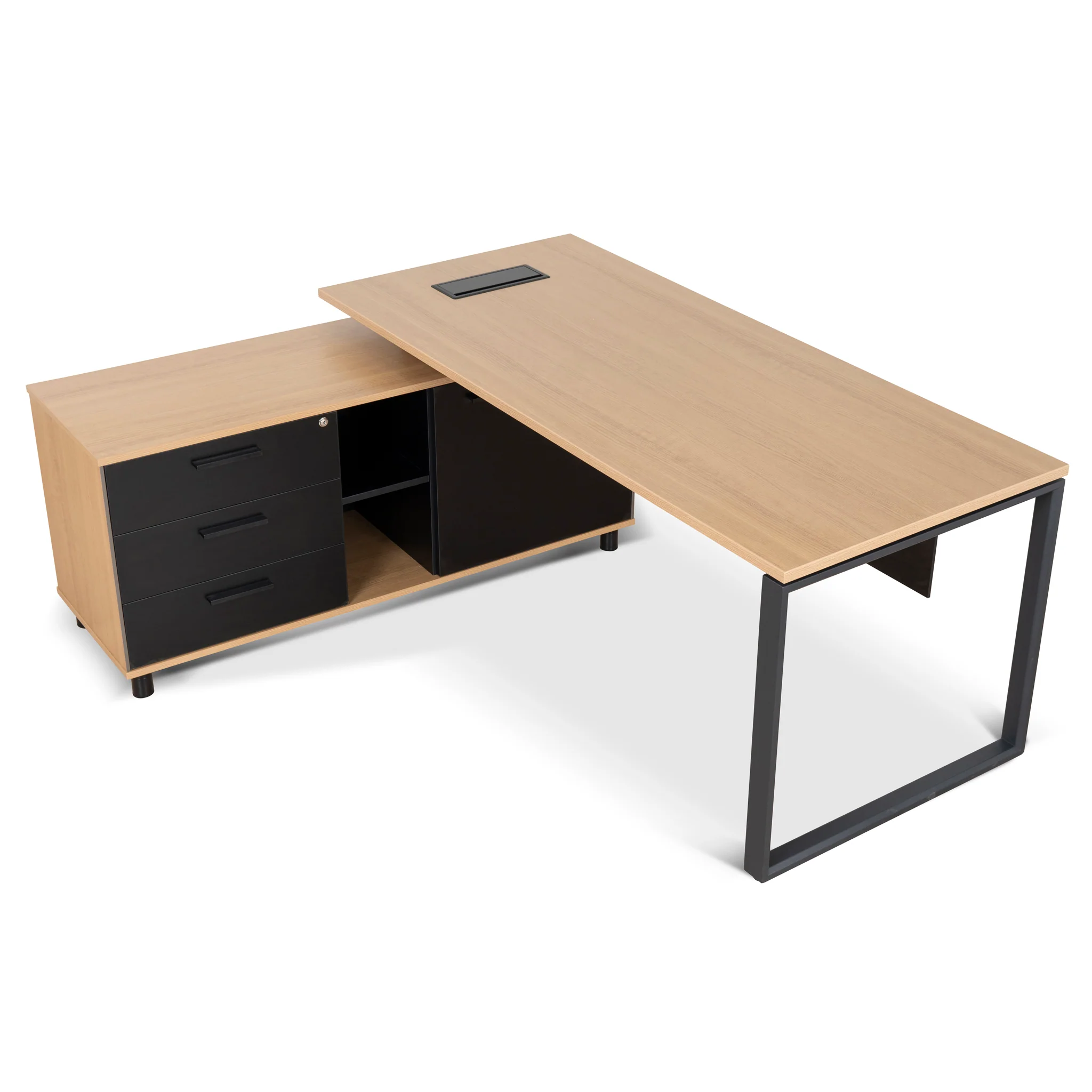 Halo 1.8m Executive Desk Left Return with Black Legs - Natural - Image 3