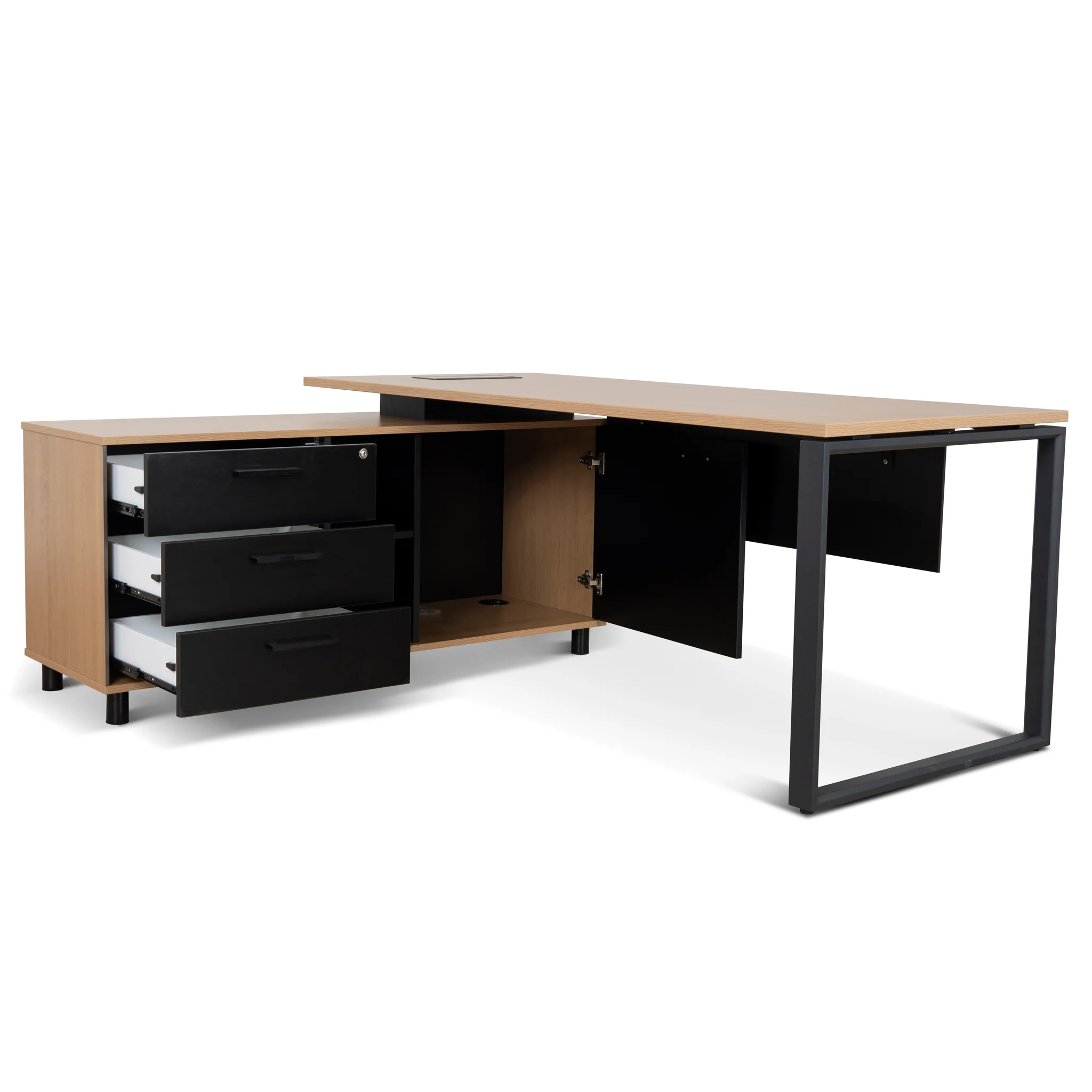 Halo 1.8m Executive Desk Left Return with Black Legs - Natural - Image 4