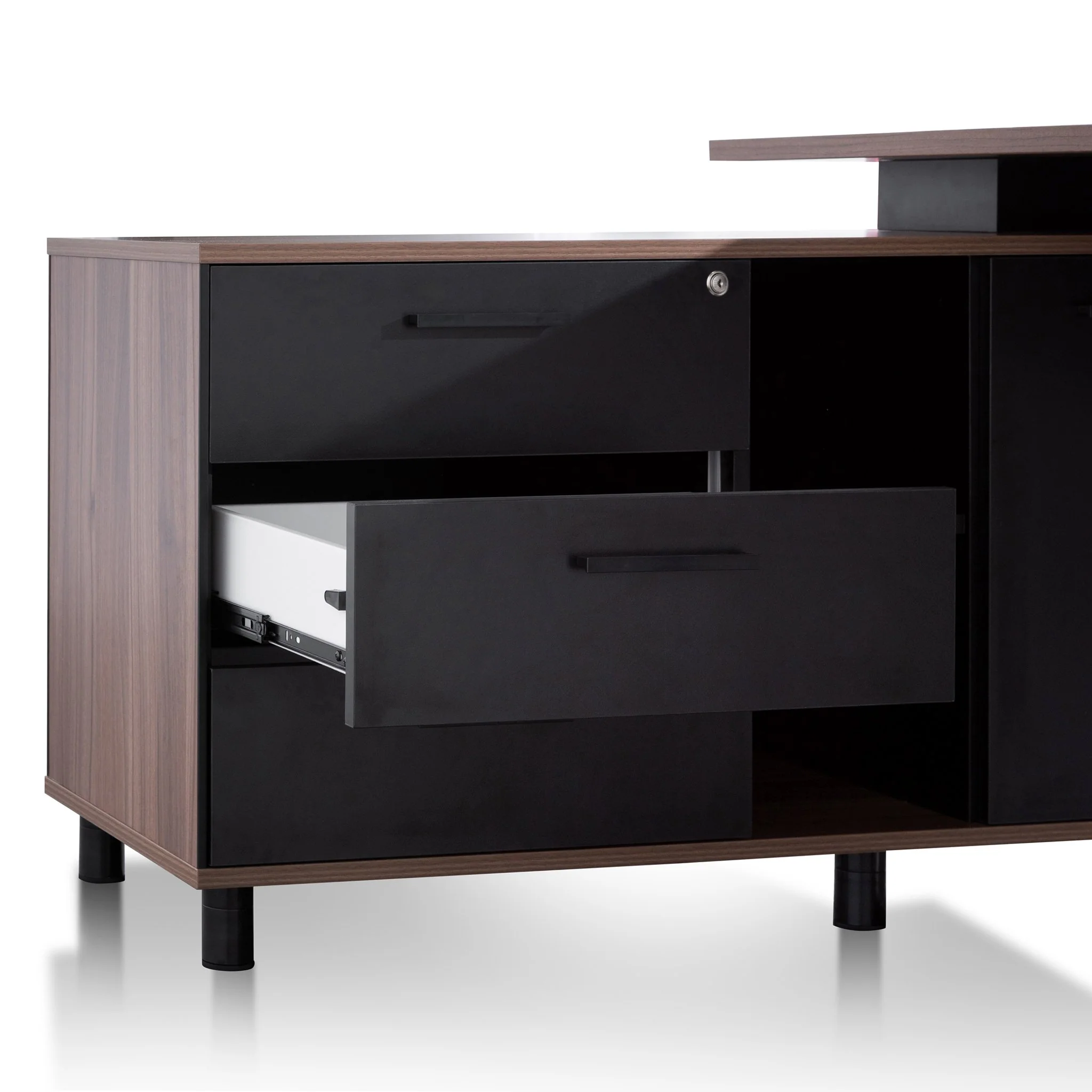 Halo 1.8m Executive Desk Left Return with Black Legs - Walnut - Image 11