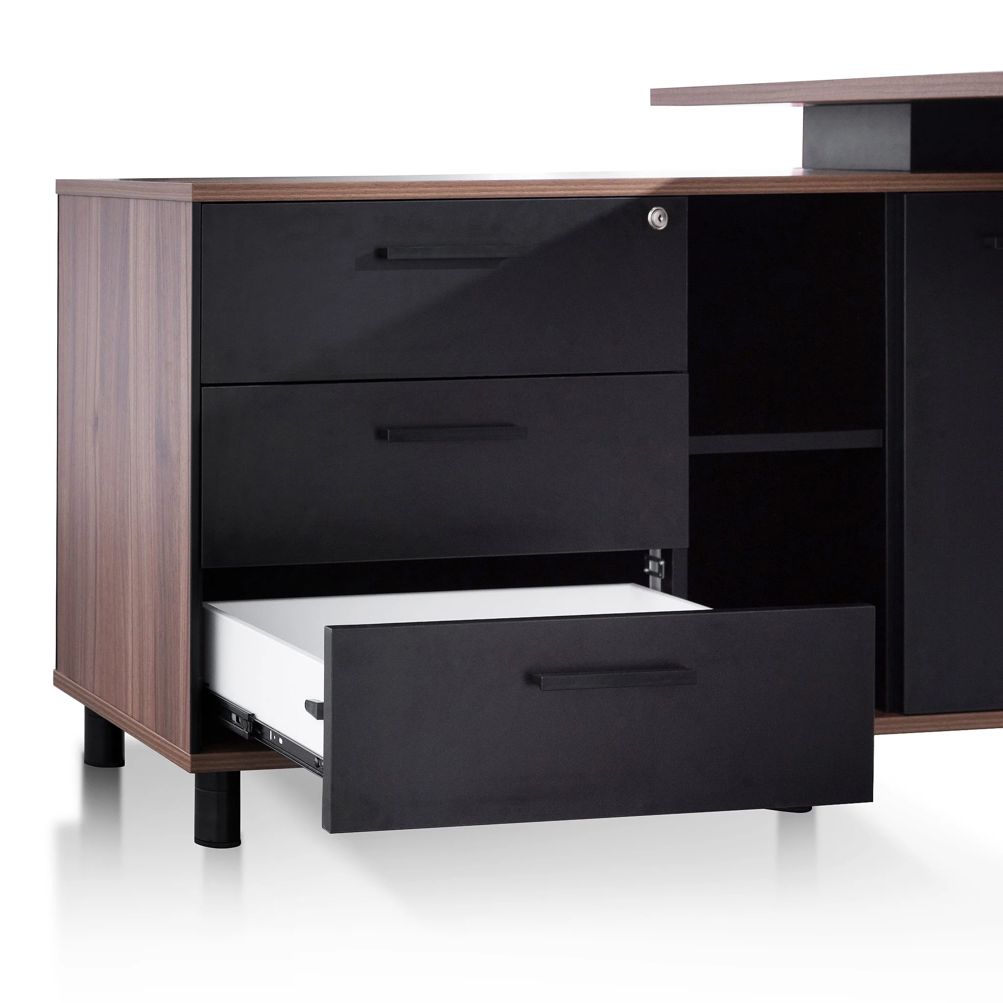 Halo 1.8m Executive Desk Left Return with Black Legs - Walnut - Image 12