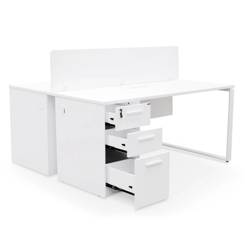 Halo 2 Seater 160cm Office Desk With Privacy Screen - White - Upgraded Legs - Last One - Image 3