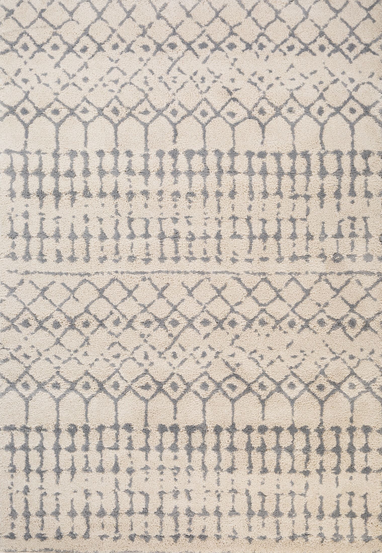 Hiero Geometric Tribal Patterned Rug - Ivory and Grey 300 cm x 390 cm