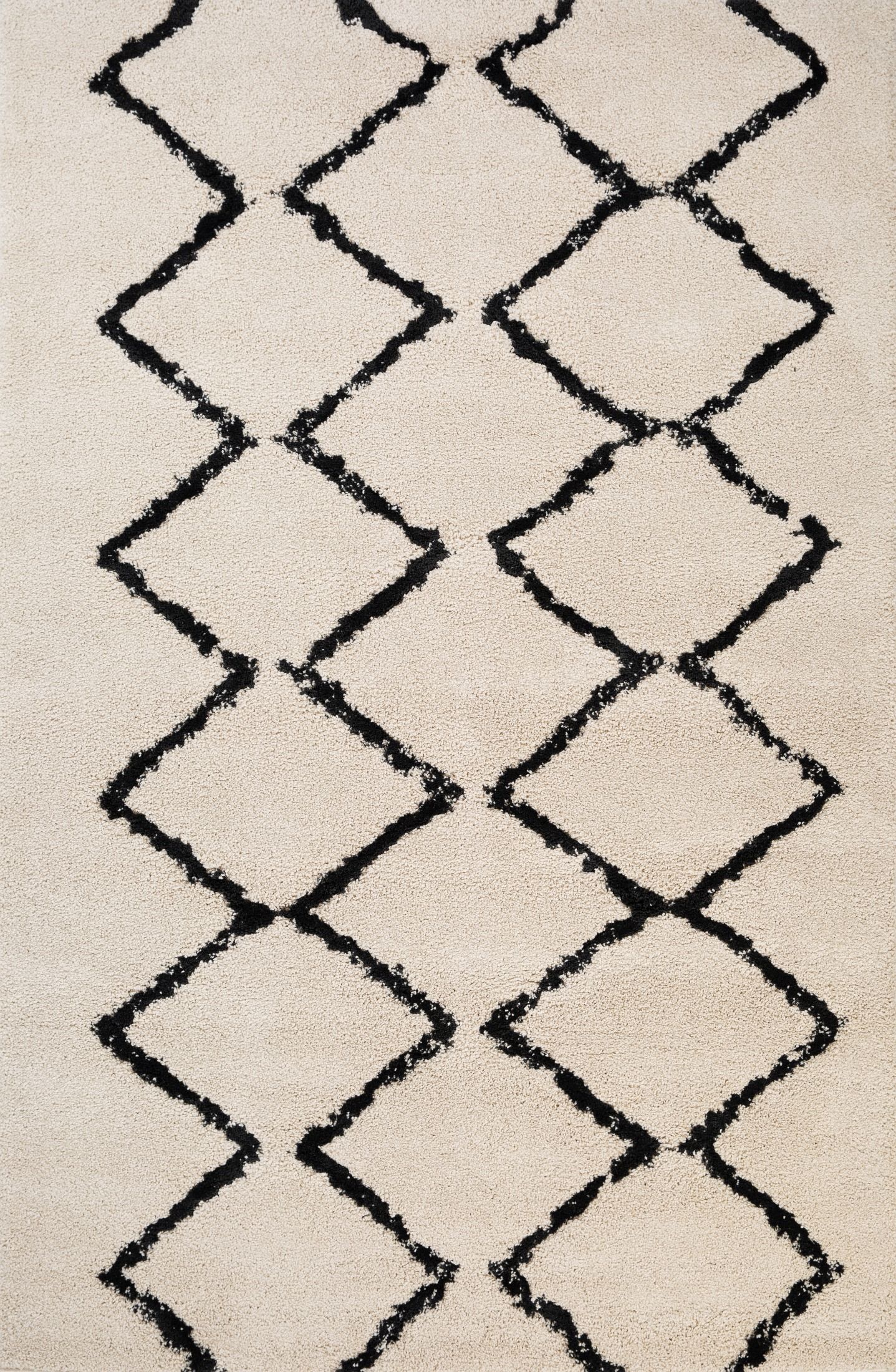 Hiero Moroccan Patterned Rug - Ivory and Charcoal 240 cm x 320 cm