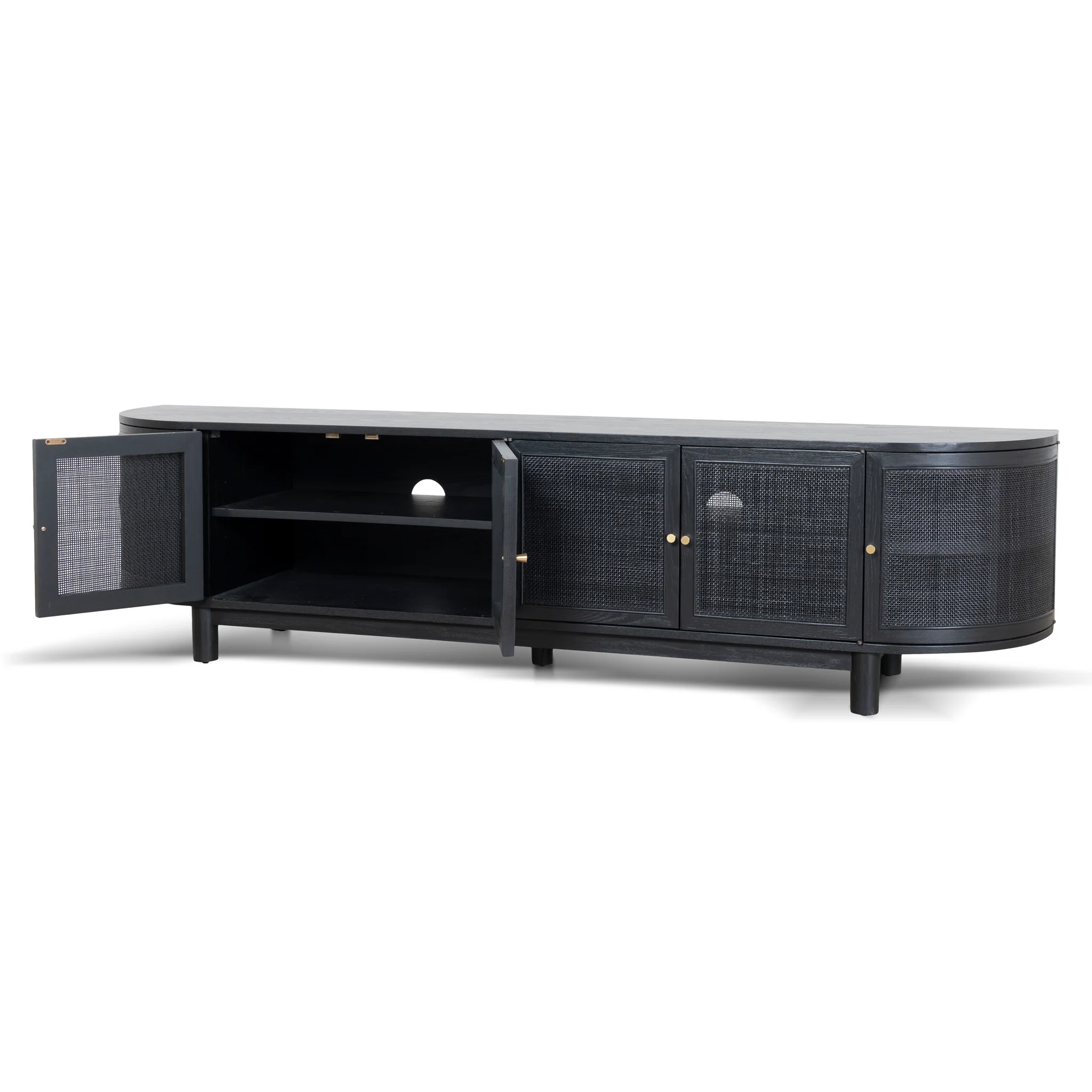Ibarra 2.2m Rattan Doors TV Entertainment unit - Full Black - Image 9