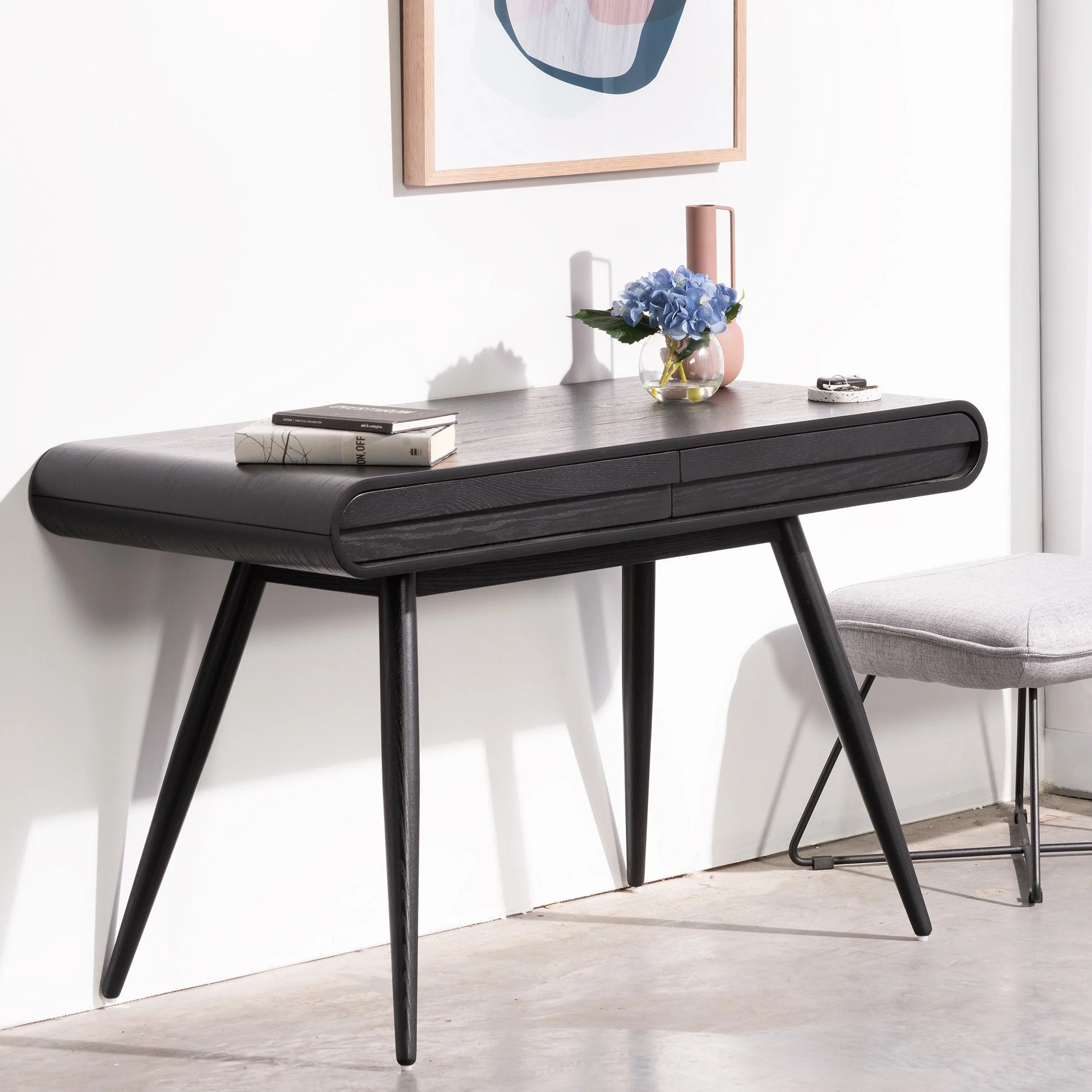 Joshua Narrow Wood Console Table - Black 75cm (H) - Image 2