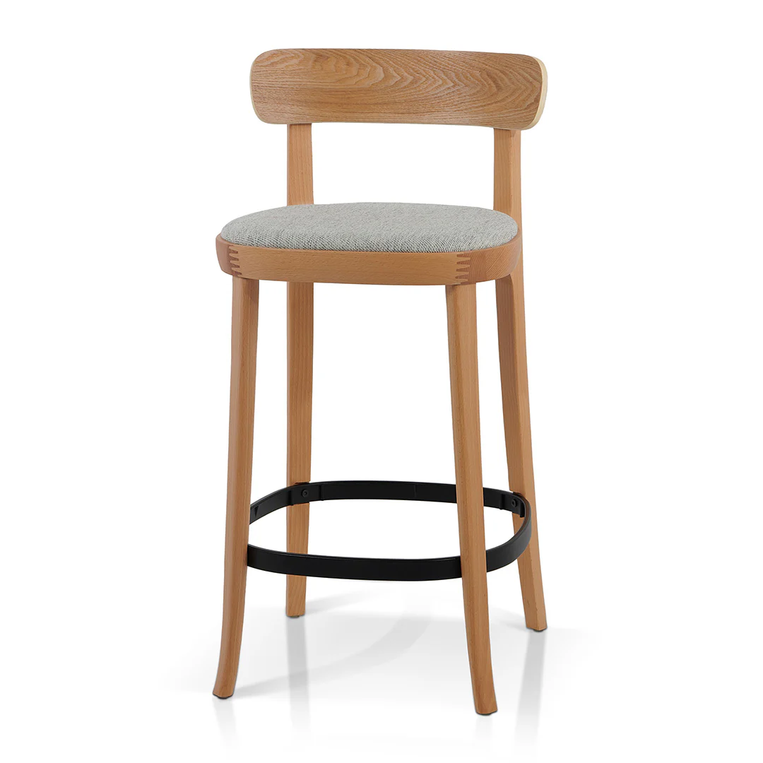 Ex Display - Josue 65cm Fabric Bar Stool - Natural with Silver Grey Seat - Image 28
