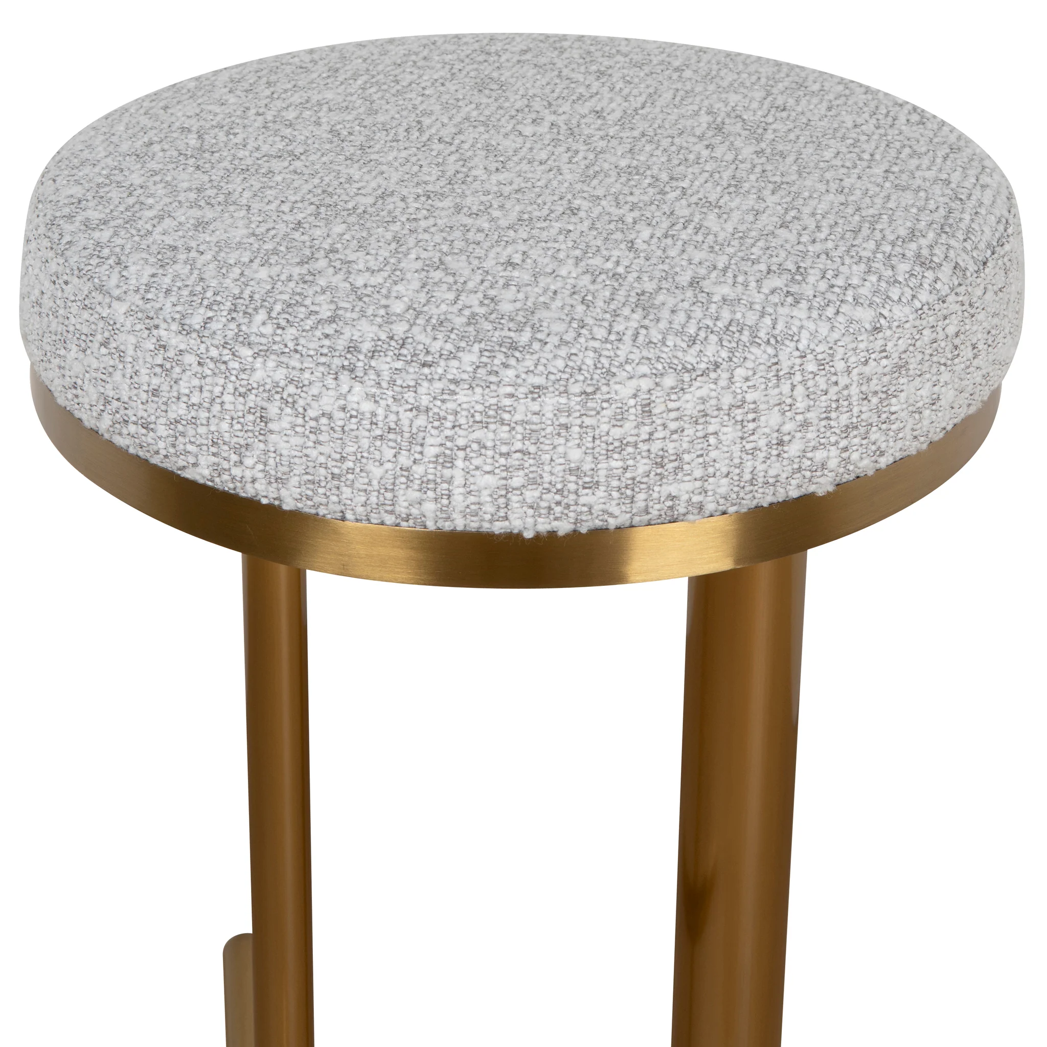 Jovan 68cm Brushed Gold Bar Stool - Silver Grey Boucle - Last One - Image 4