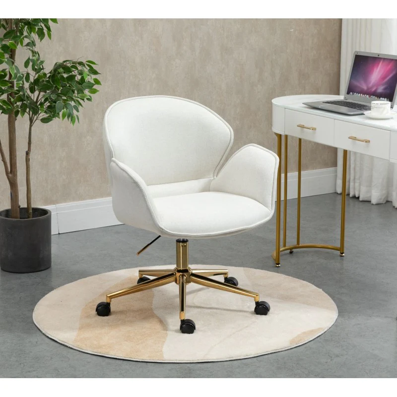 Kami Fabric Office Chair with Gold Legs - Light Beige - Image 4