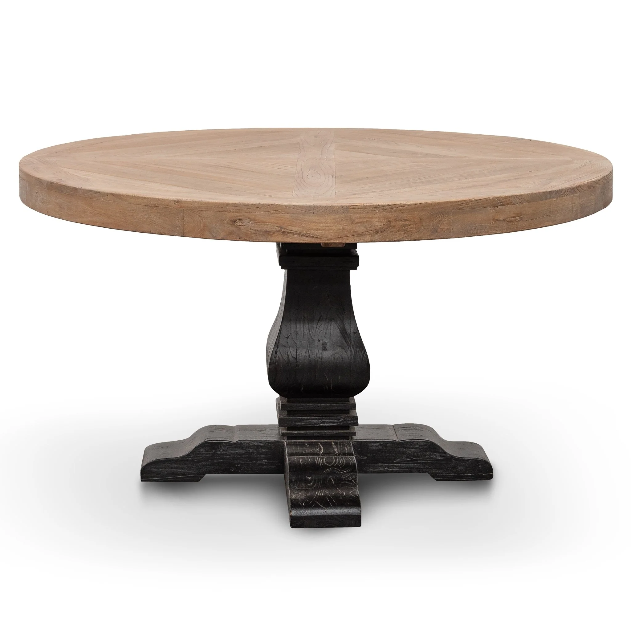 Kara Reclaimed 1.4m Round Dining Table - Natural Top and Black Base