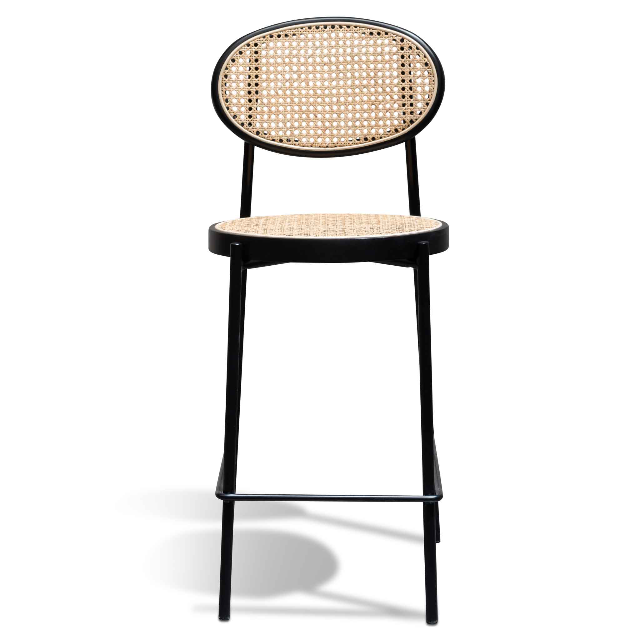 Lesley 65cm Natural Rattan Bar Stool - Black - Last one - Image 2