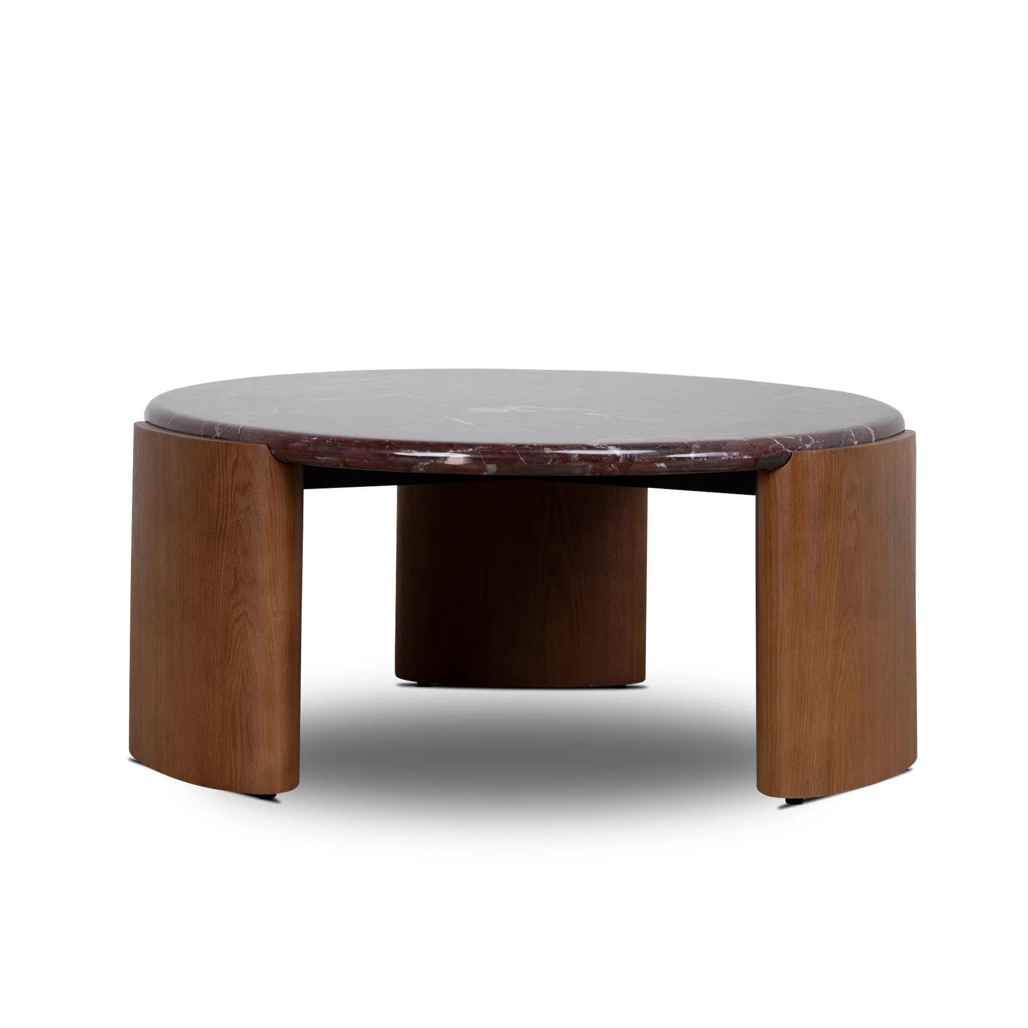 Marbela Nested Rosso Levanto Marble Coffee Table - Walnut - Image 4