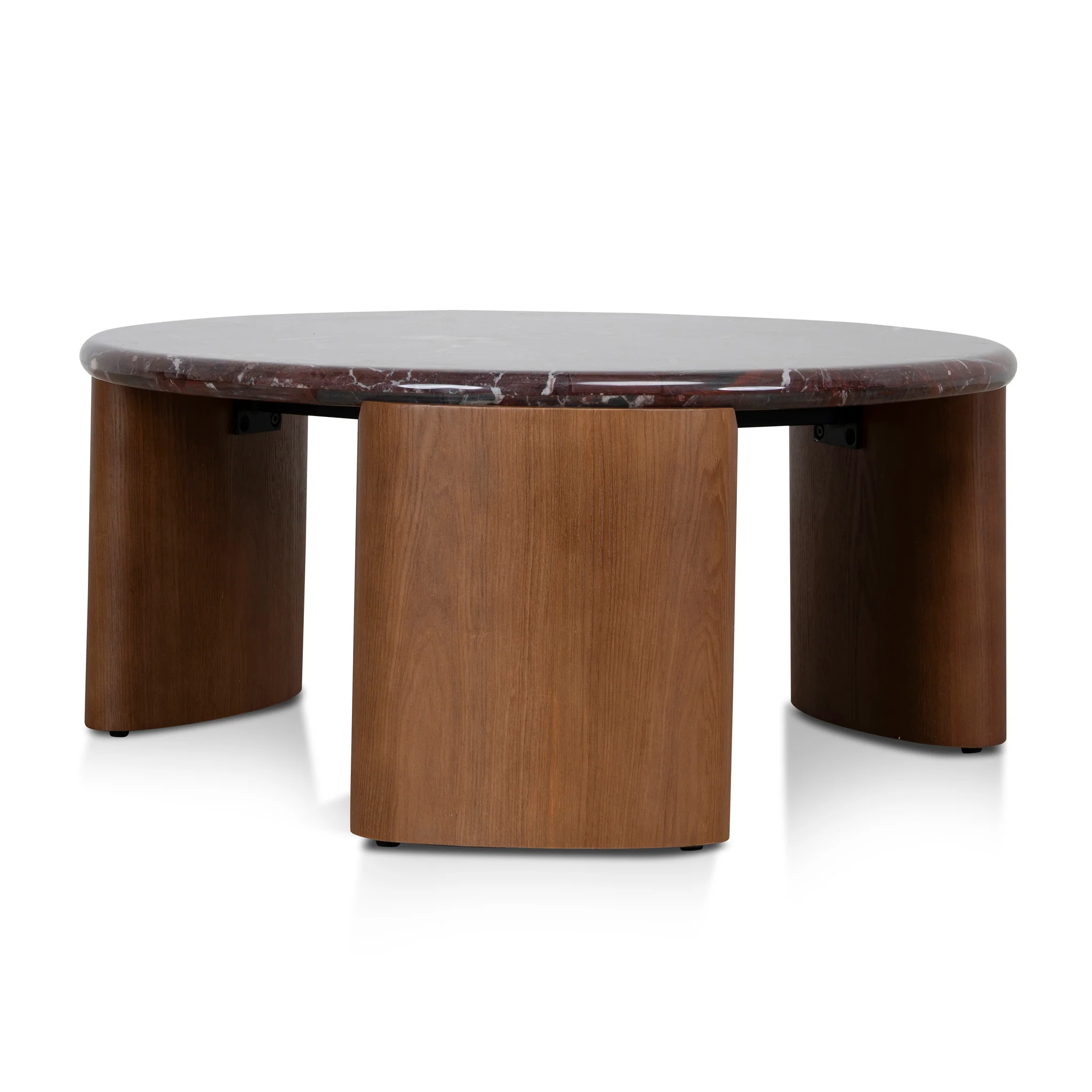 Marbela Nested Rosso Levanto Marble Coffee Table - Walnut - Image 5