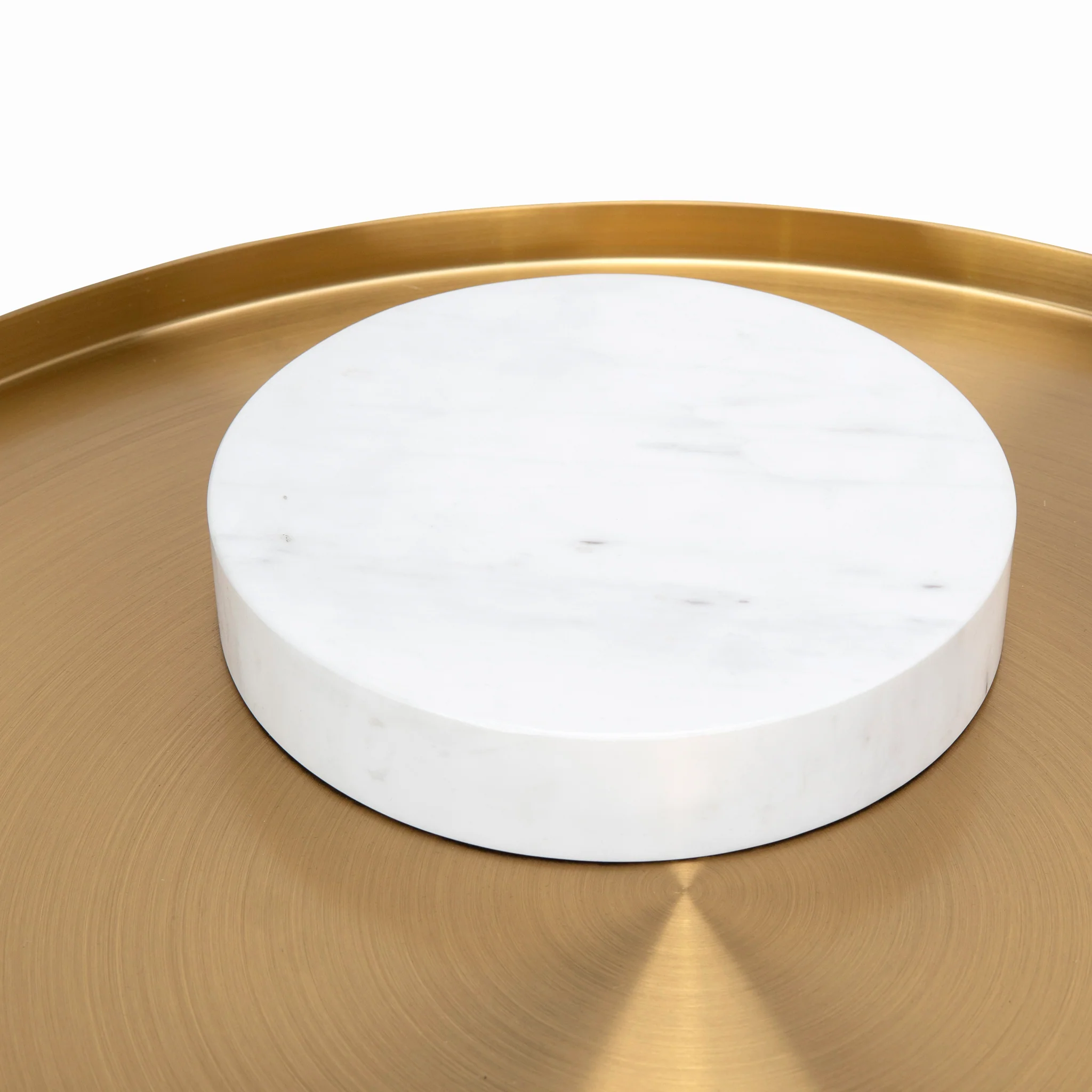 Marcela 40cm Round Brushed Gold Side Table - Marble - Image 5