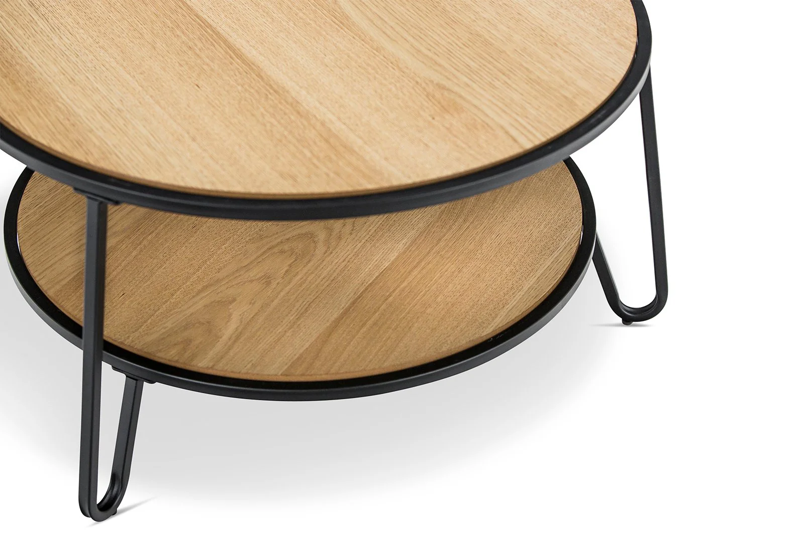 Marcelle 74cm Round Coffee Table - Light Oak Top Black Frame - Image 4