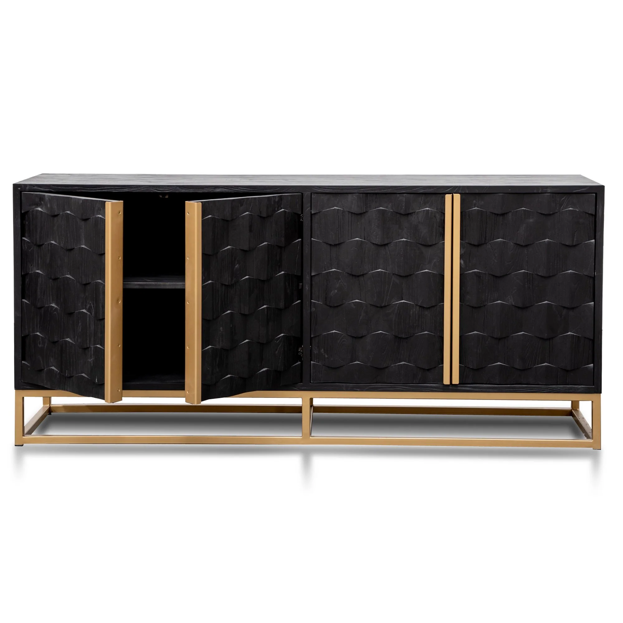 Mildred 1.78m Sideboard - Black ELM Wood with Gold Handle - Image 6