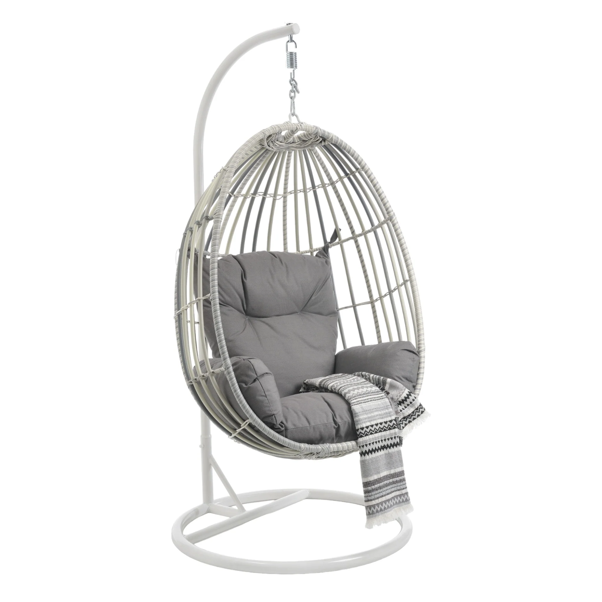 Moon Knight Wicker Outdoor Hanging Egg Chair - Grey White