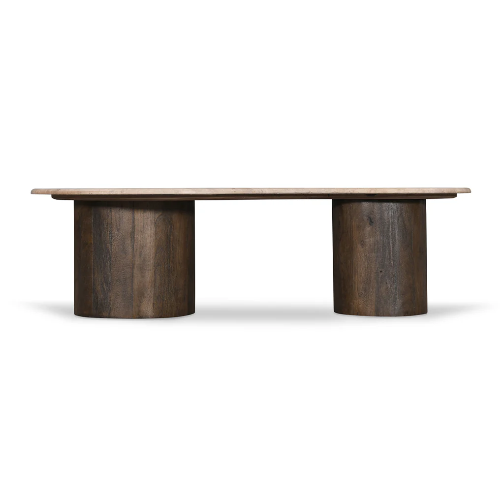 Moreno 1.2m Travertine Top Coffee Table - Walnut - Image 6