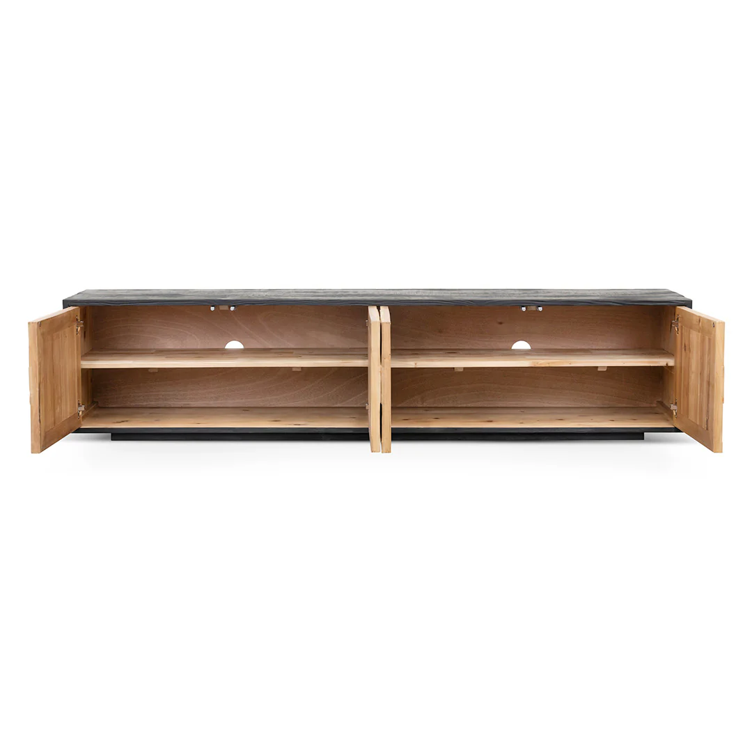Olga 2.1m Wooden TV Entertainment Unit - Natural - Rustic Black - Image 4