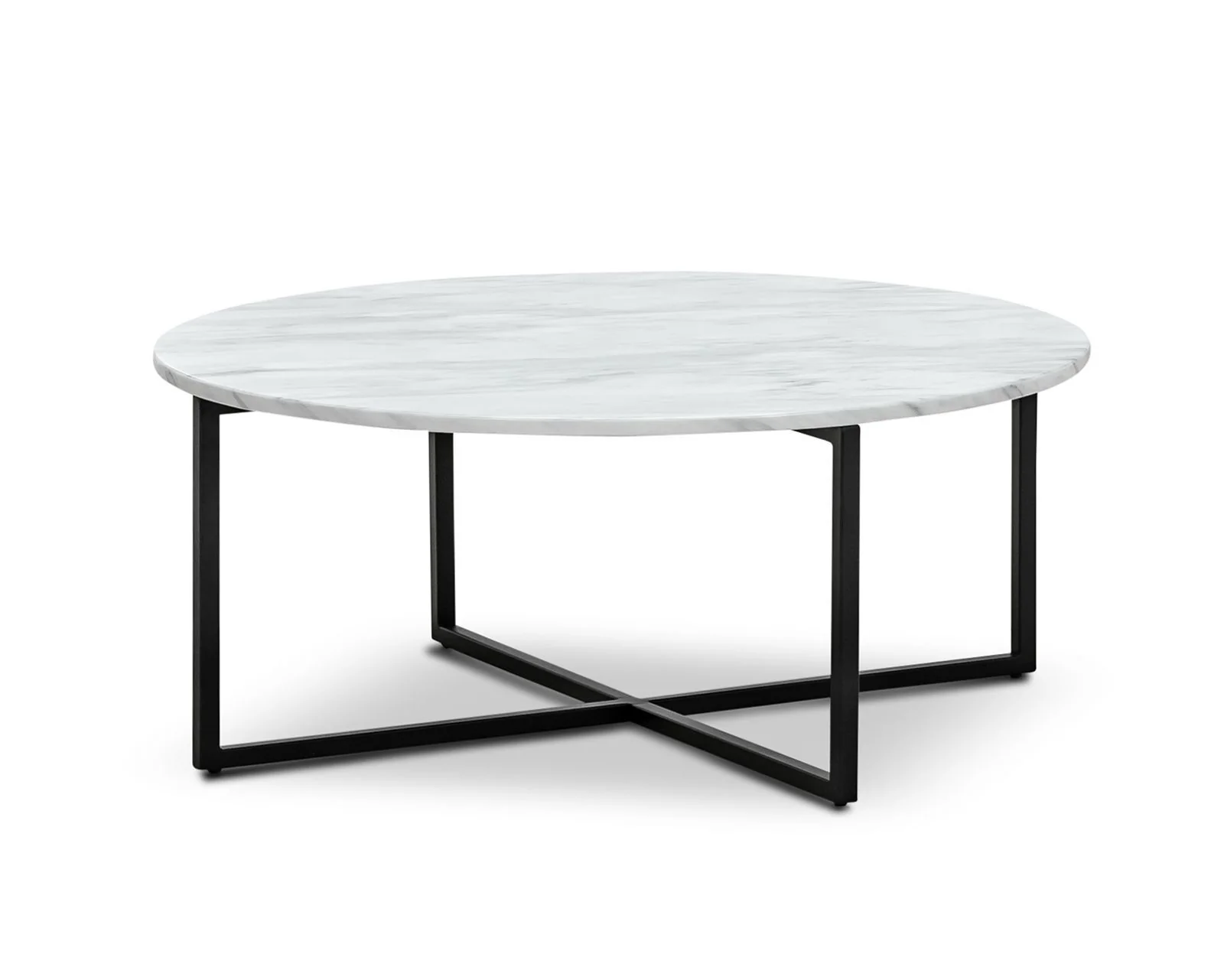 Parson 86cm Round White Marble Coffee Table - Black