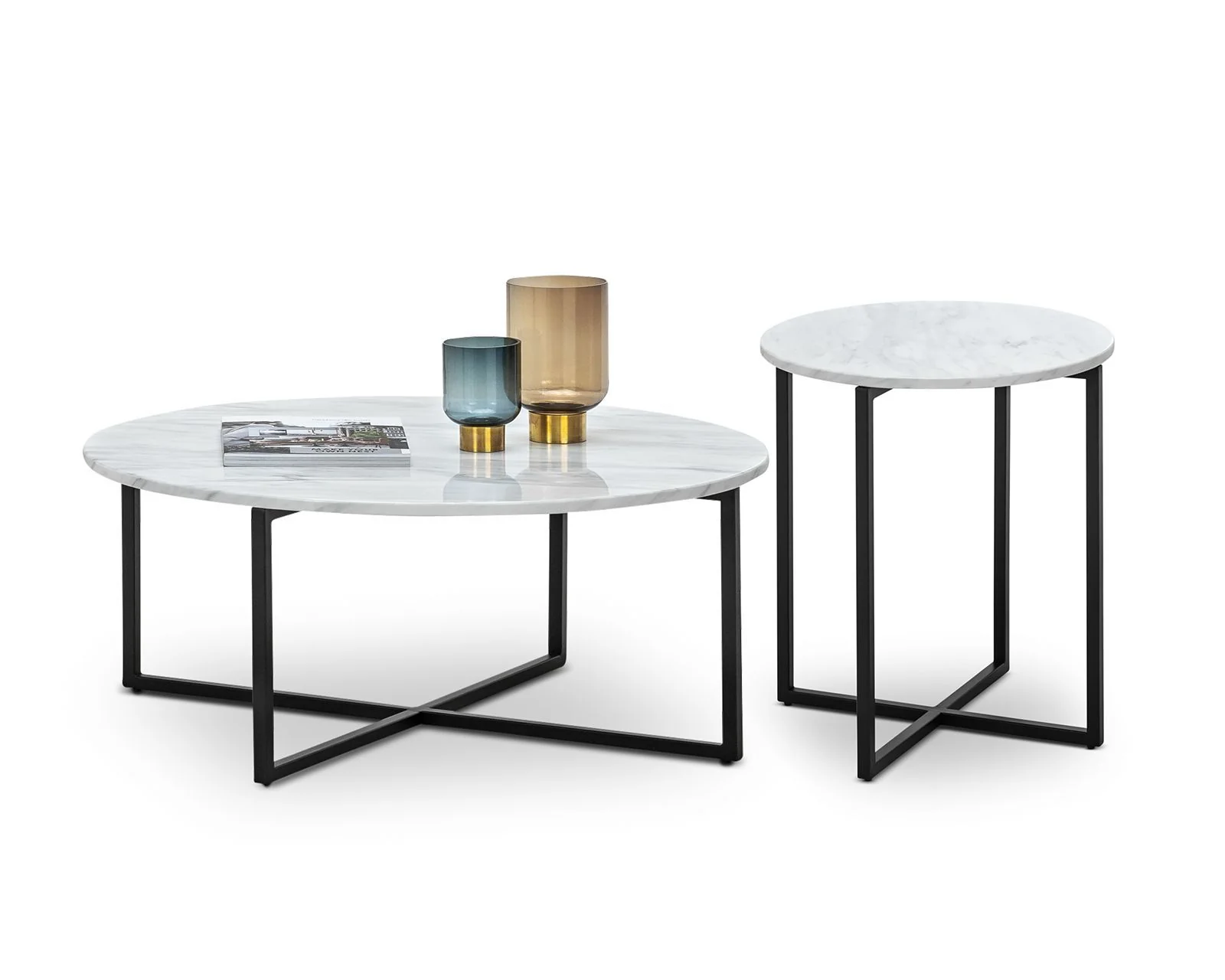 Parson Round White Marble Side Table - Black - Image 8
