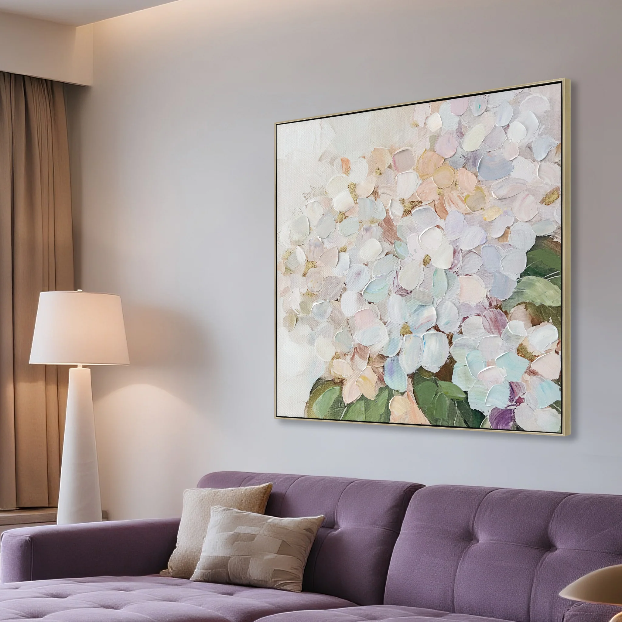 Petal Whisper 80 x 80cm Framed Canvas - Natural - Image 3
