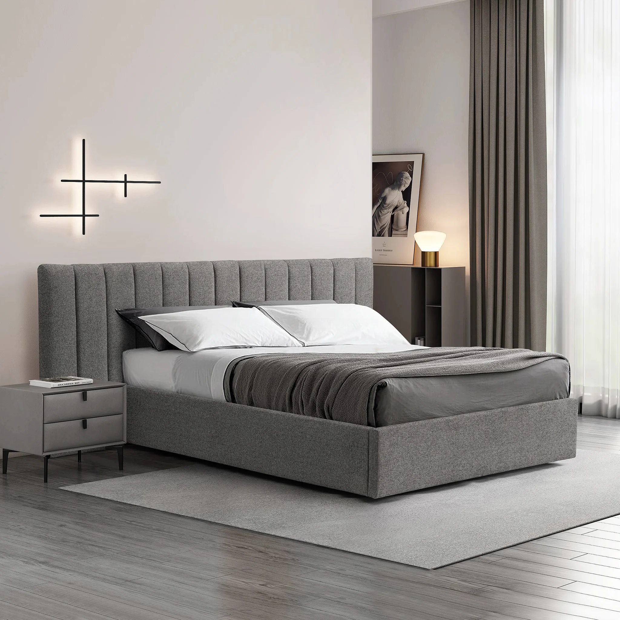Ralph Wide Base Queen Bed Frame - Spec Charcoal with Storage - Image 5