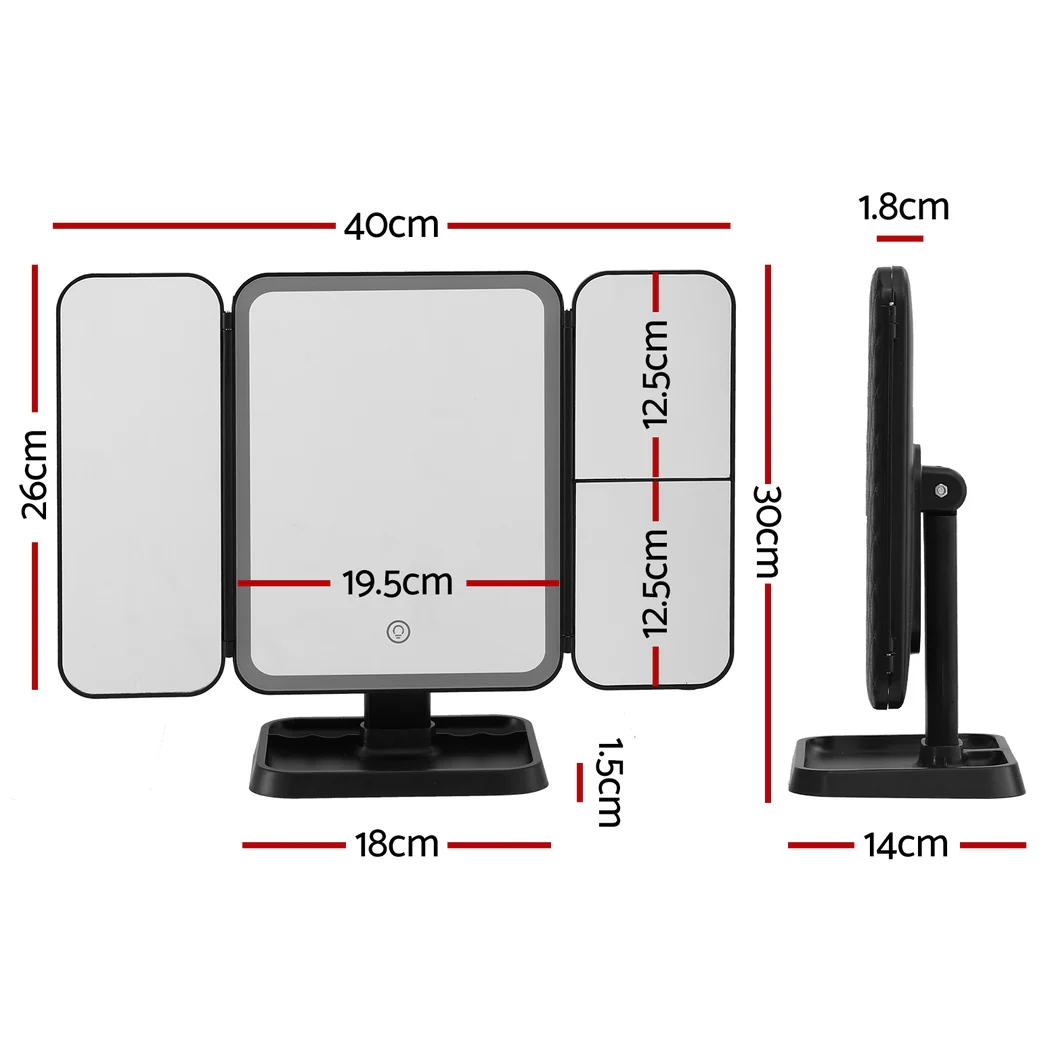 Rebellim LED Makeup Tri-fold Vanity Mirror with Magnifications - Black - Image 5