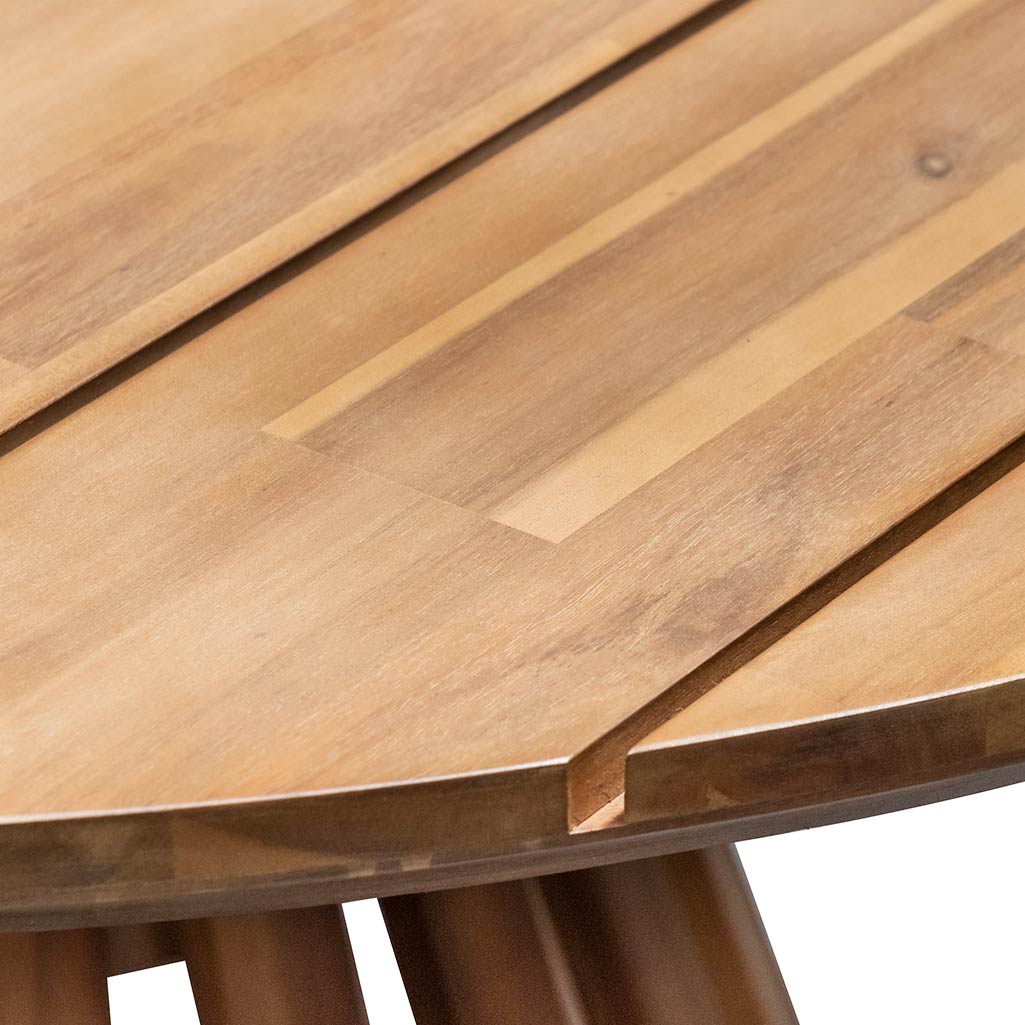 Renzo 1.35m Round Outdoor Dining Table - Light Natural Acacia - Image 4