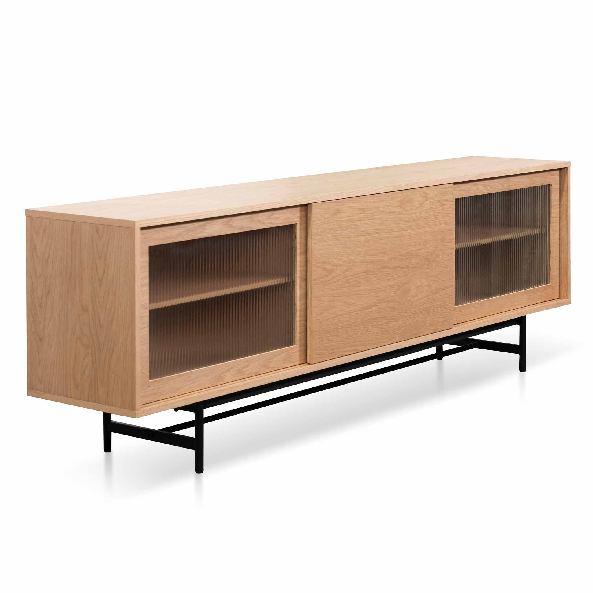 Sergio 2.1m Wooden Entertainment TV Unit - Natural with Flute Glass Door - Image 12