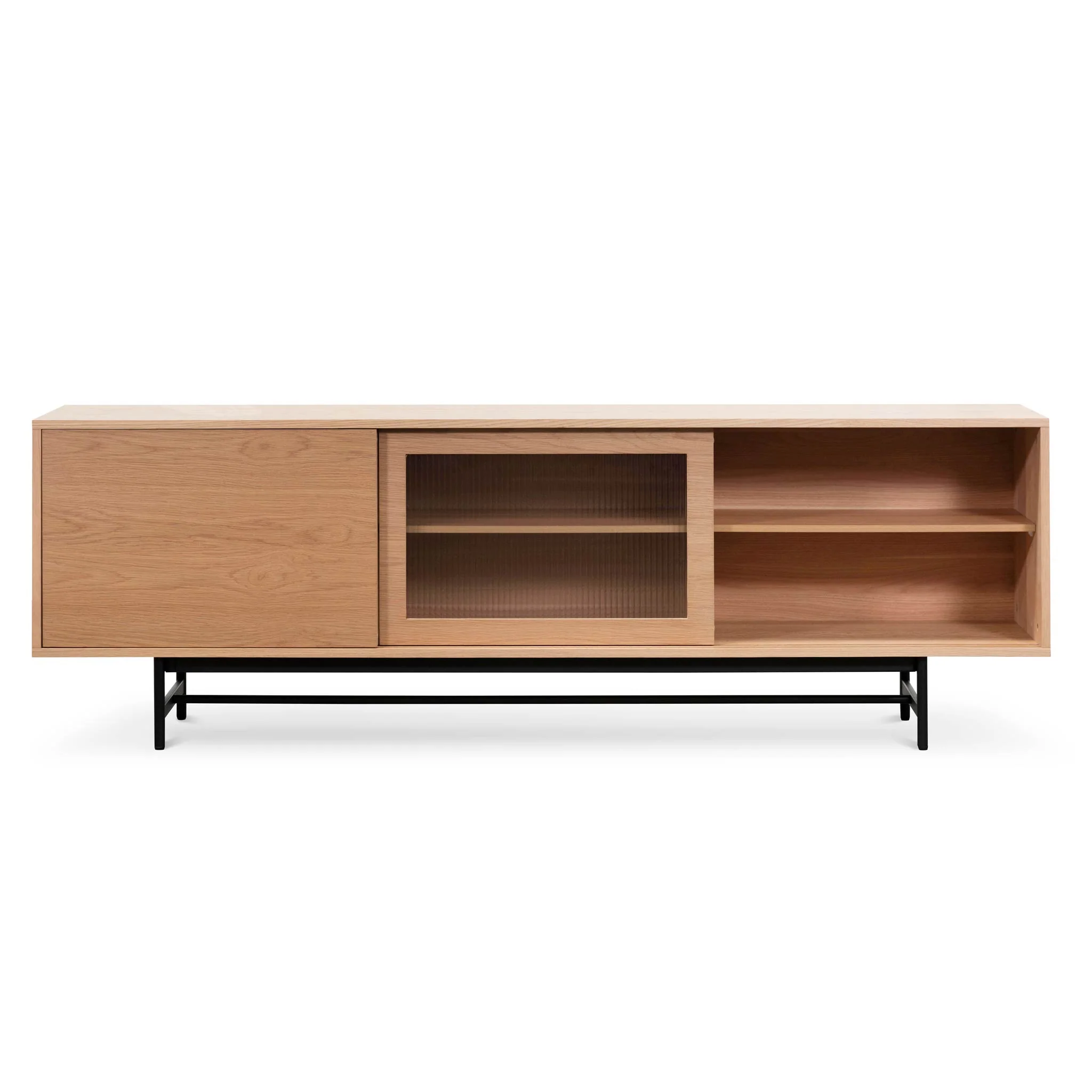 Sergio 2.1m Wooden Entertainment TV Unit - Natural with Flute Glass Door - Image 6
