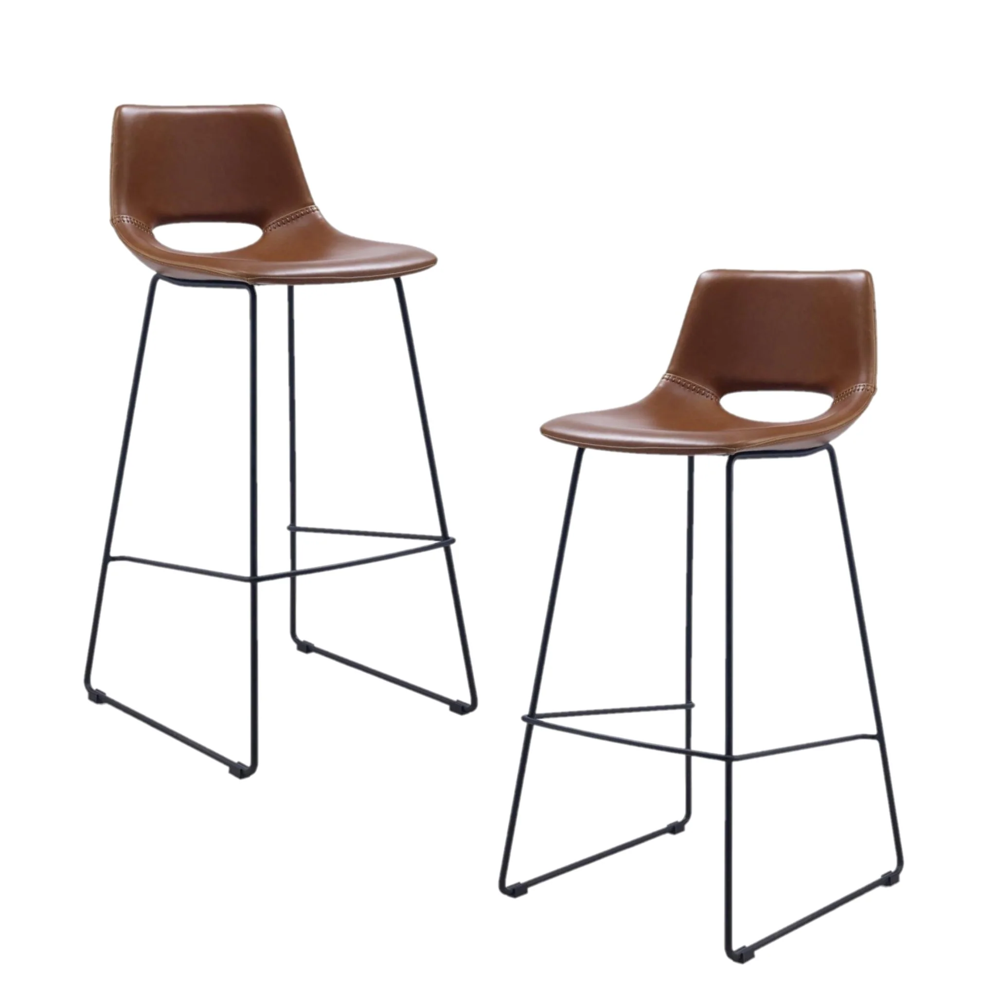 Set of 2 - Bernard Faux Leather Bar Stool - Light Brown