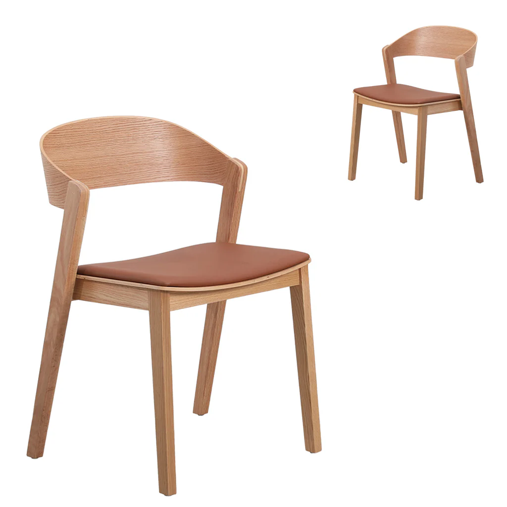 Set of 2 - Davis Natural Dining Chair - Brown Seat