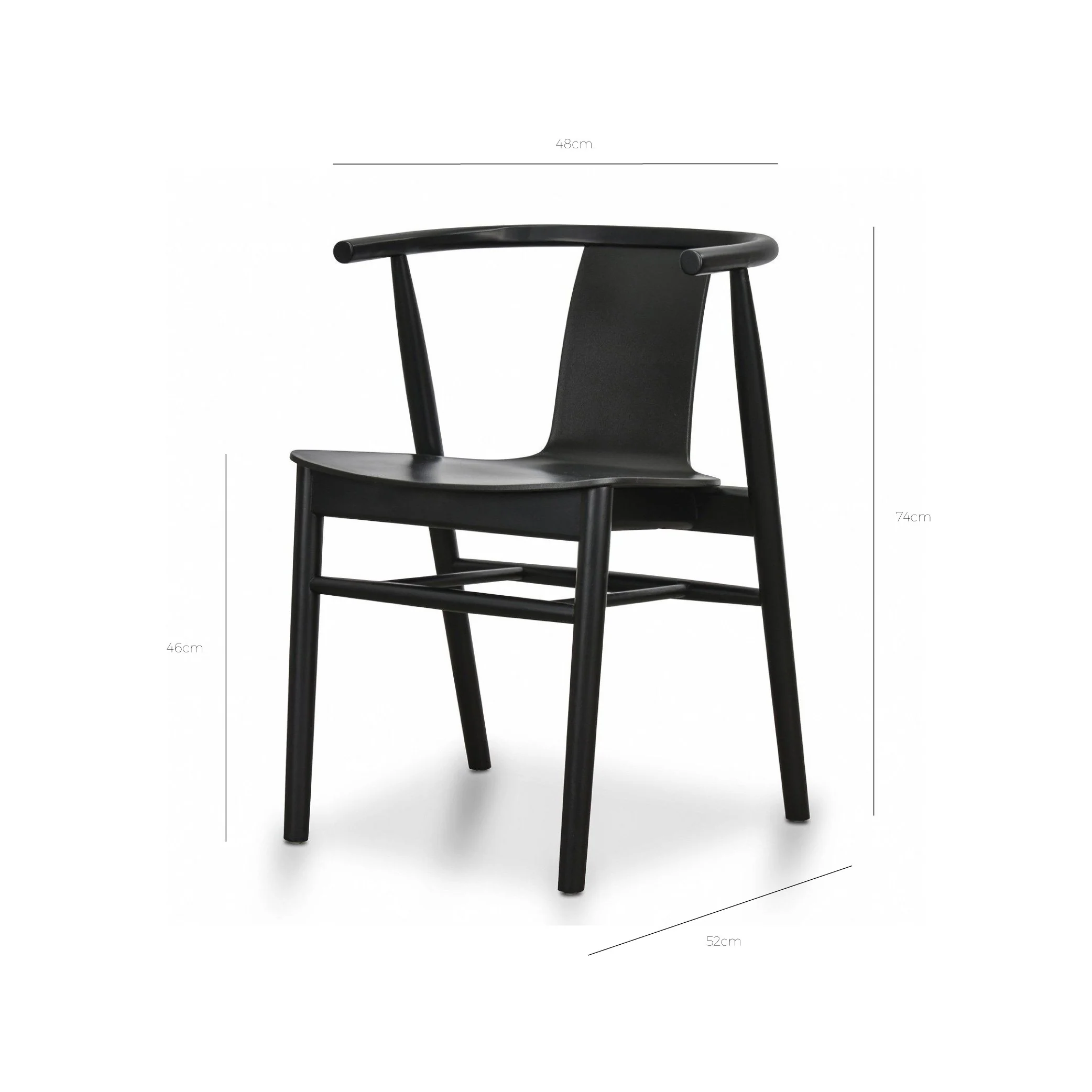 Set of 2 - Dean Wooden Dining Chair - Full Black - Image 7