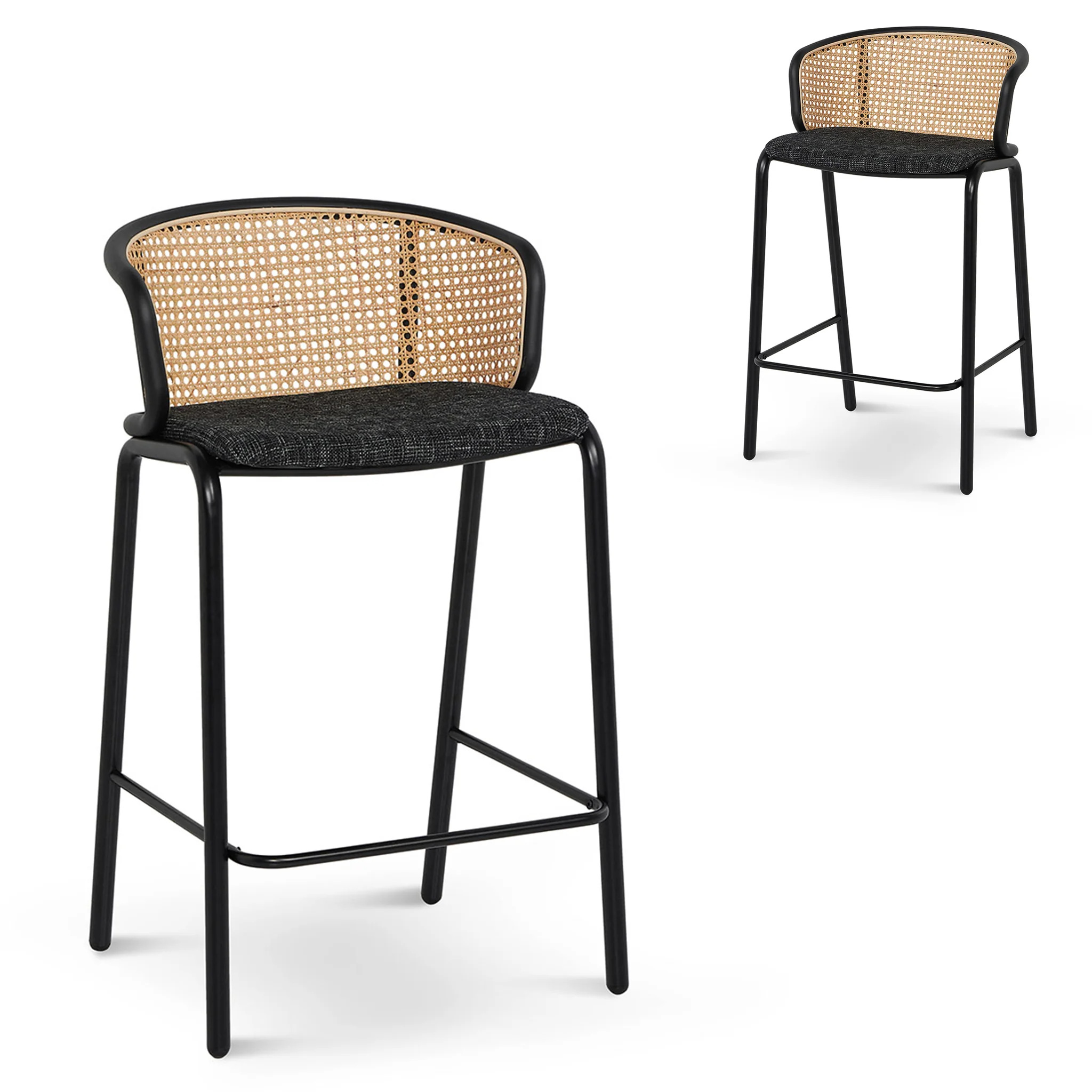 Set of 2 - Florine 65cm Fabric Bar Stool - Black Legs - Image 2