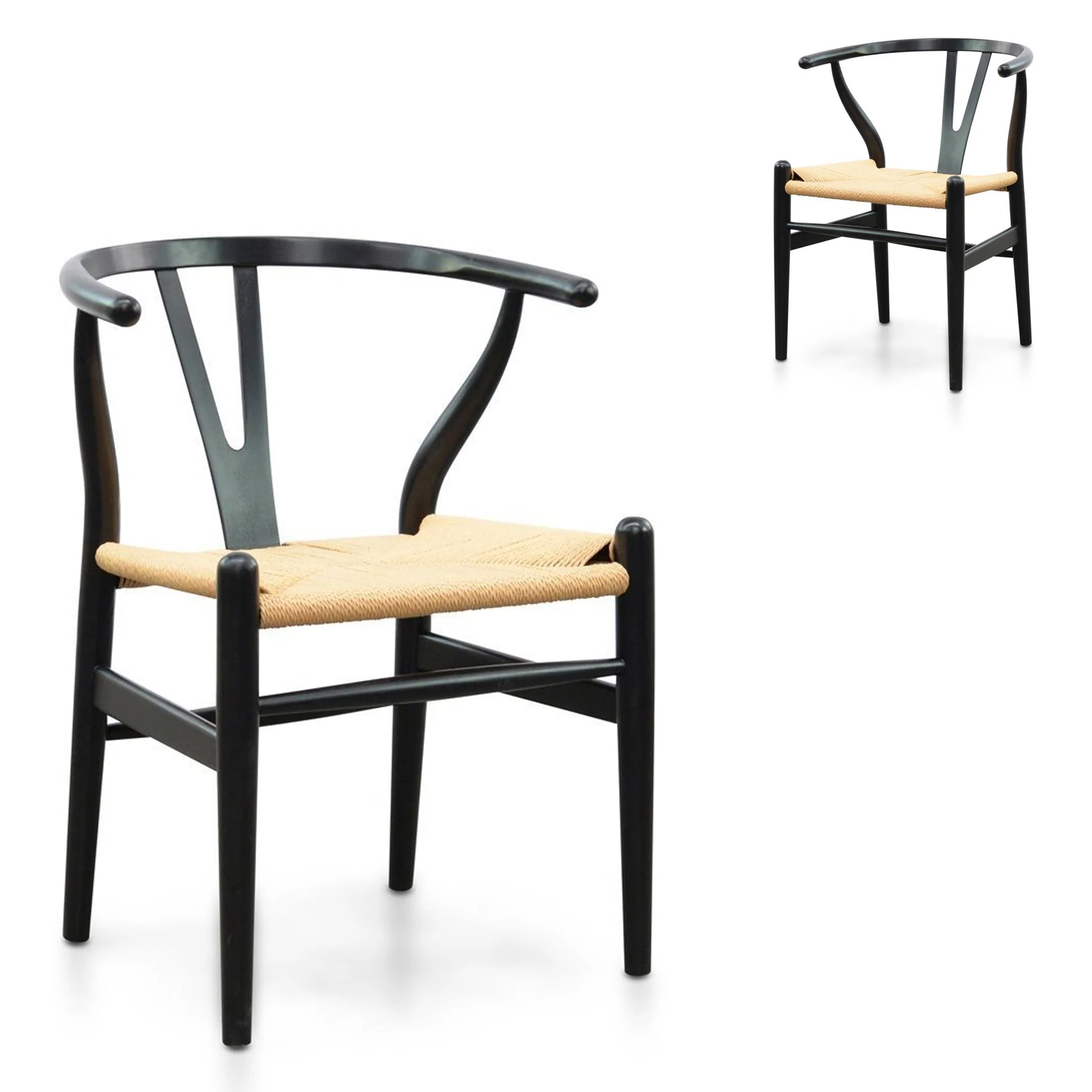 Set of 2 - Harper Wooden Dining Chair - Black - Natural Seat - Last Set